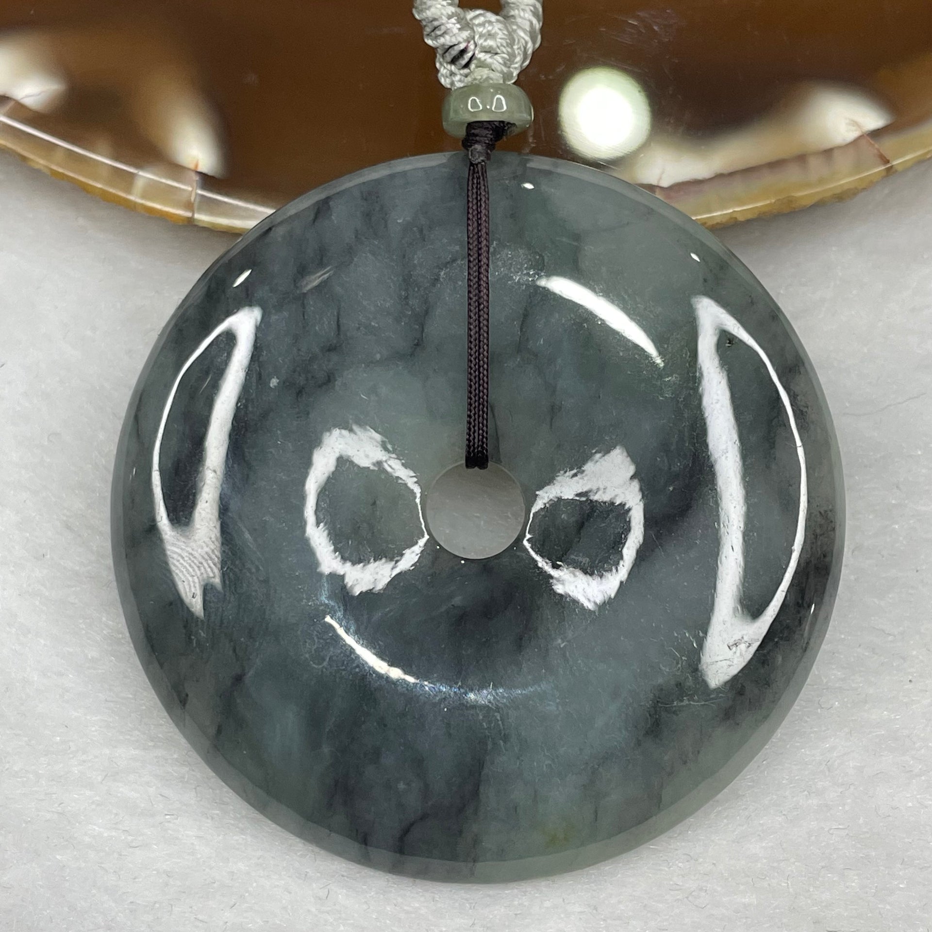 Type A Grey Jade Jadeite Ping An Kou Pendant - 36.64g 49.2 by 49.2 by 6.6 mm - Huangs Jadeite and Jewelry Pte Ltd