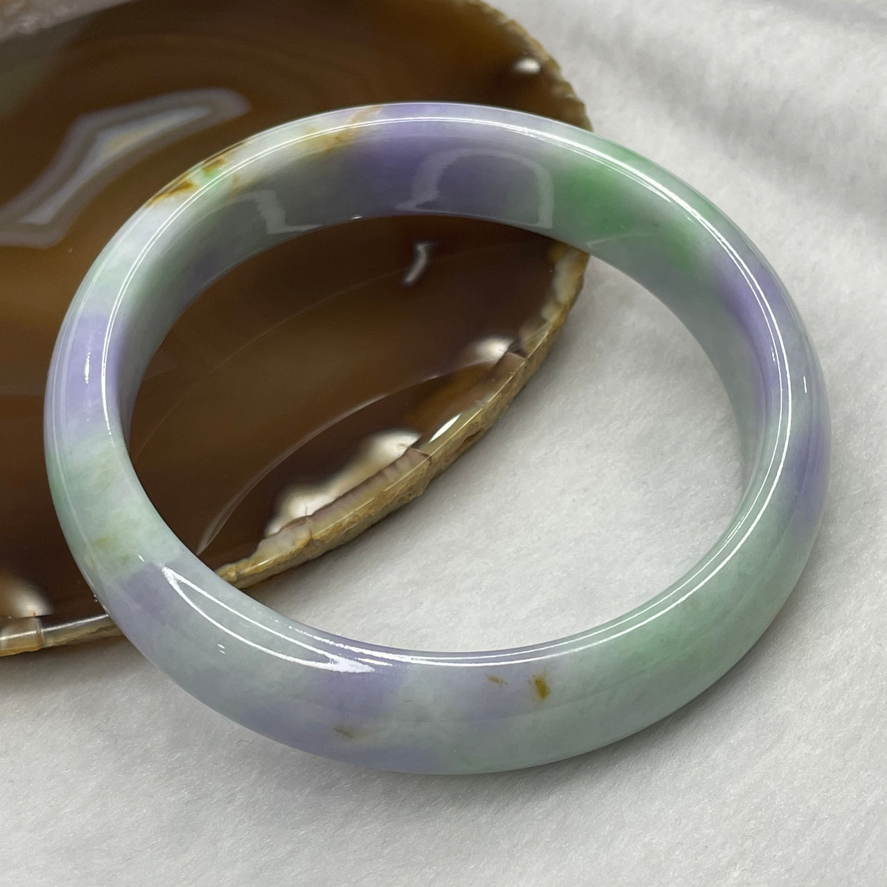 Type A Intense Lavender, Green and Yellow Jadeite Bangle 112.70g inner diameter 73.9mm 9.0 by 18.0mm - Huangs Jadeite and Jewelry Pte Ltd