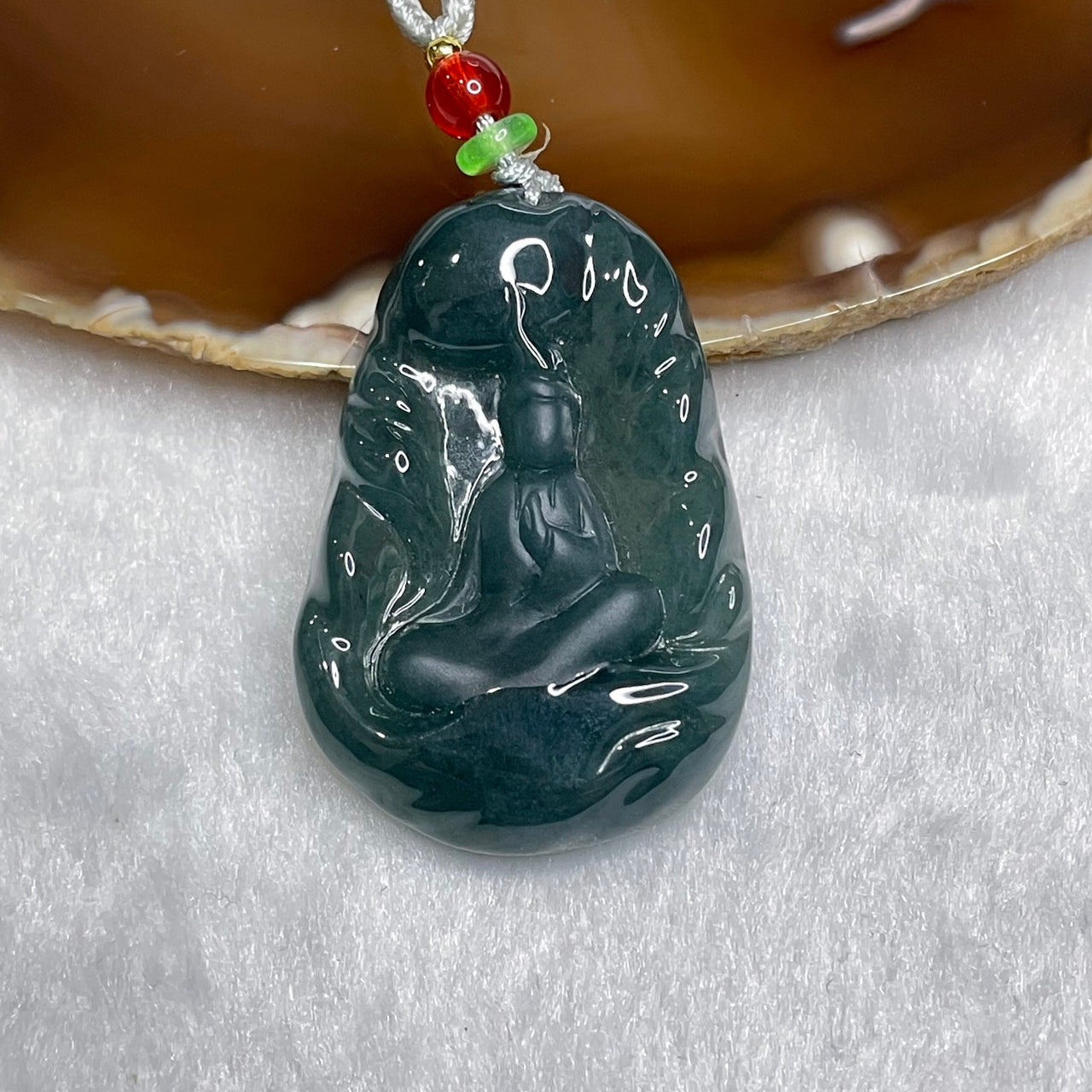 Type A Blueish Green Guan Yin Jade Jadeite 19.79g 46.2 by 30.0 by 7.5mm - Huangs Jadeite and Jewelry Pte Ltd