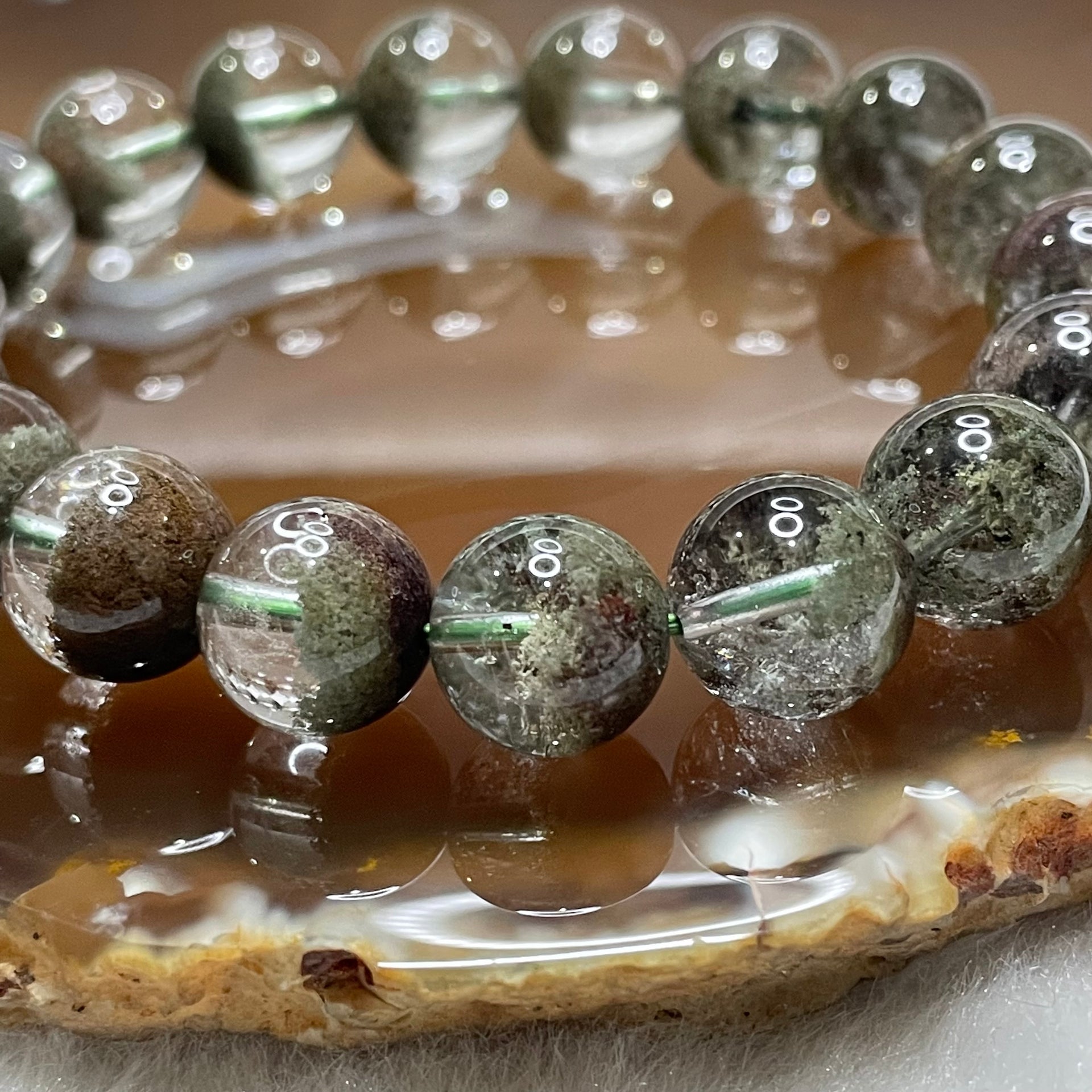 Natural Green Phantom Quartz 绿色幻影石英 35.34g 11.4mm/bead 18 beads - Huangs Jadeite and Jewelry Pte Ltd