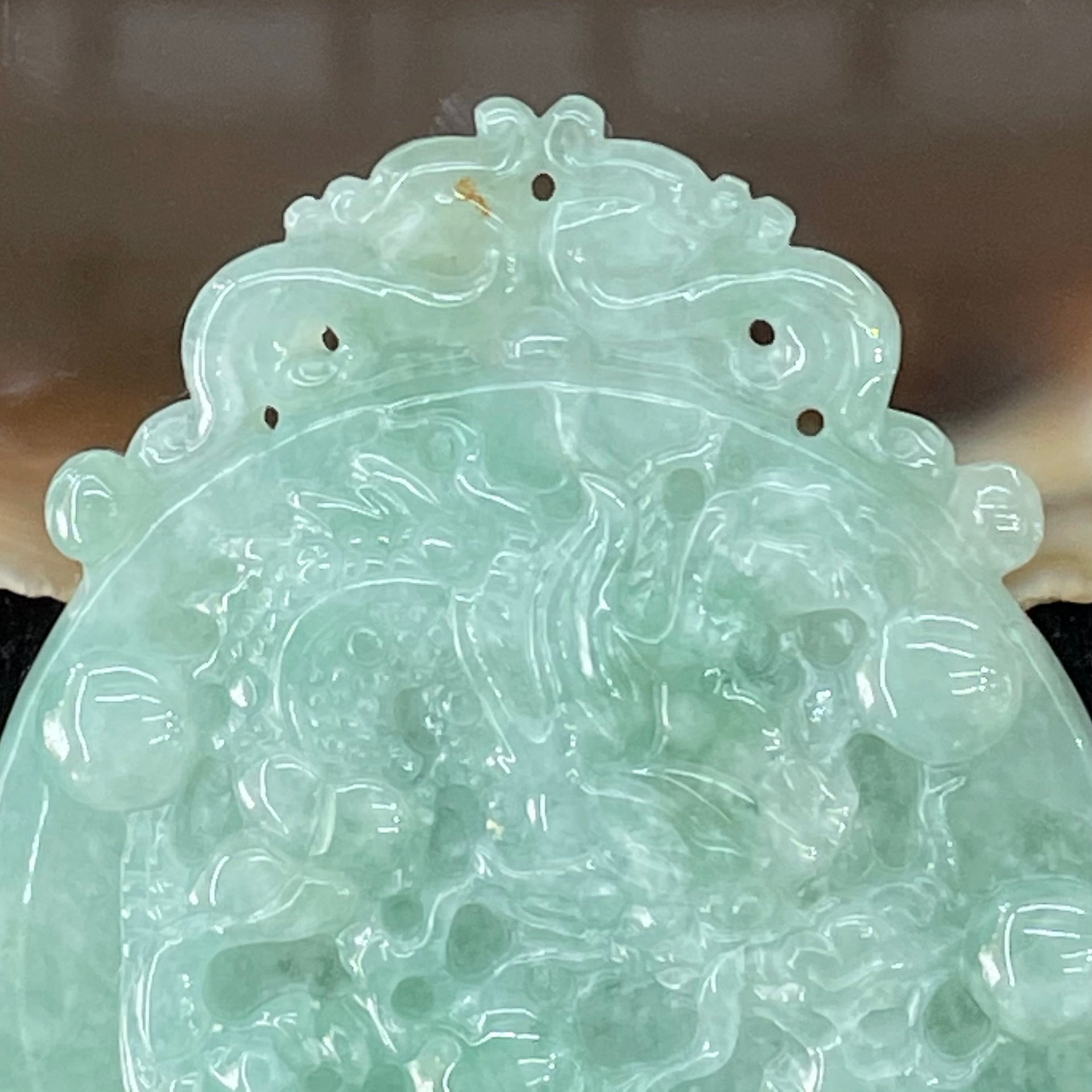 Type A Burmese Apple Green Jade Jadeite Dragon Phoenix Pendant - 36.62g 51.4 by 41.6 by 5.1mm each - Huangs Jadeite and Jewelry Pte Ltd