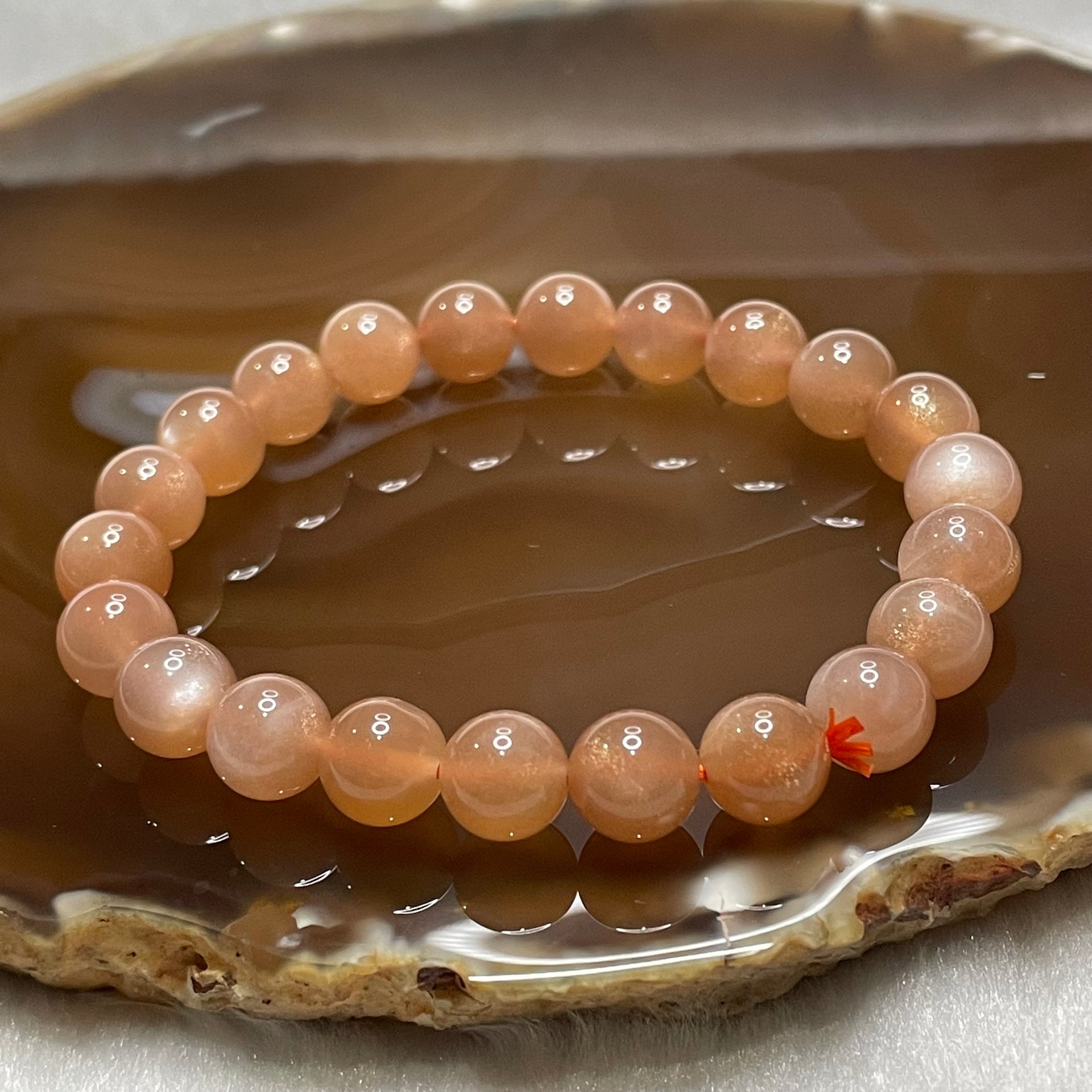 Natural Sunstone Crystal Bracelet 太阳石 18.07g 8.5mm/bead 22 beads - Huangs Jadeite and Jewelry Pte Ltd