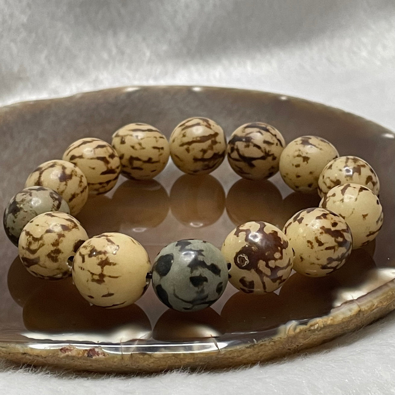 Natural Buri Palm Nut Bead Bracelet - 35.1g 14.9mm/bead 14 beads - Huangs Jadeite and Jewelry Pte Ltd