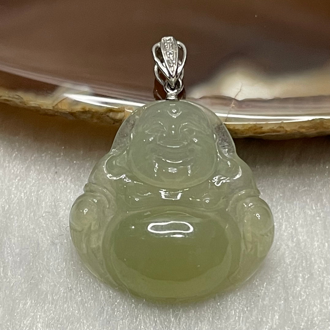 Type A Faint Green & Yellow Jade Jadeite 18K Gold Clasp Milo Buddha - 3.03g 27.0 by 21.1 by 5.4mm - Huangs Jadeite and Jewelry Pte Ltd