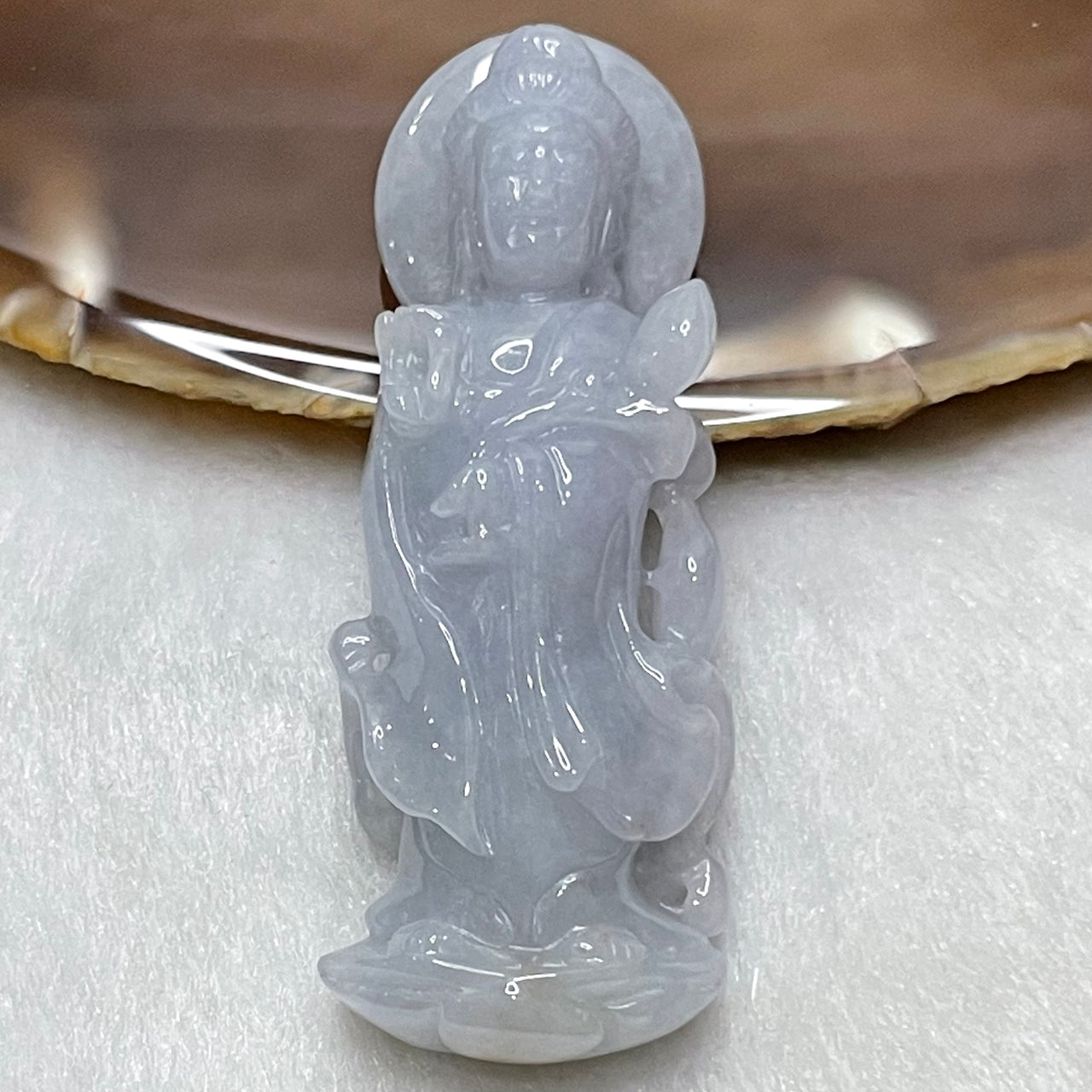 Type A Faint Lavender Jade Jadeite Guan Yin Pendant - 25.3g 59.6 by 22.5 by 13.0mm - Huangs Jadeite and Jewelry Pte Ltd