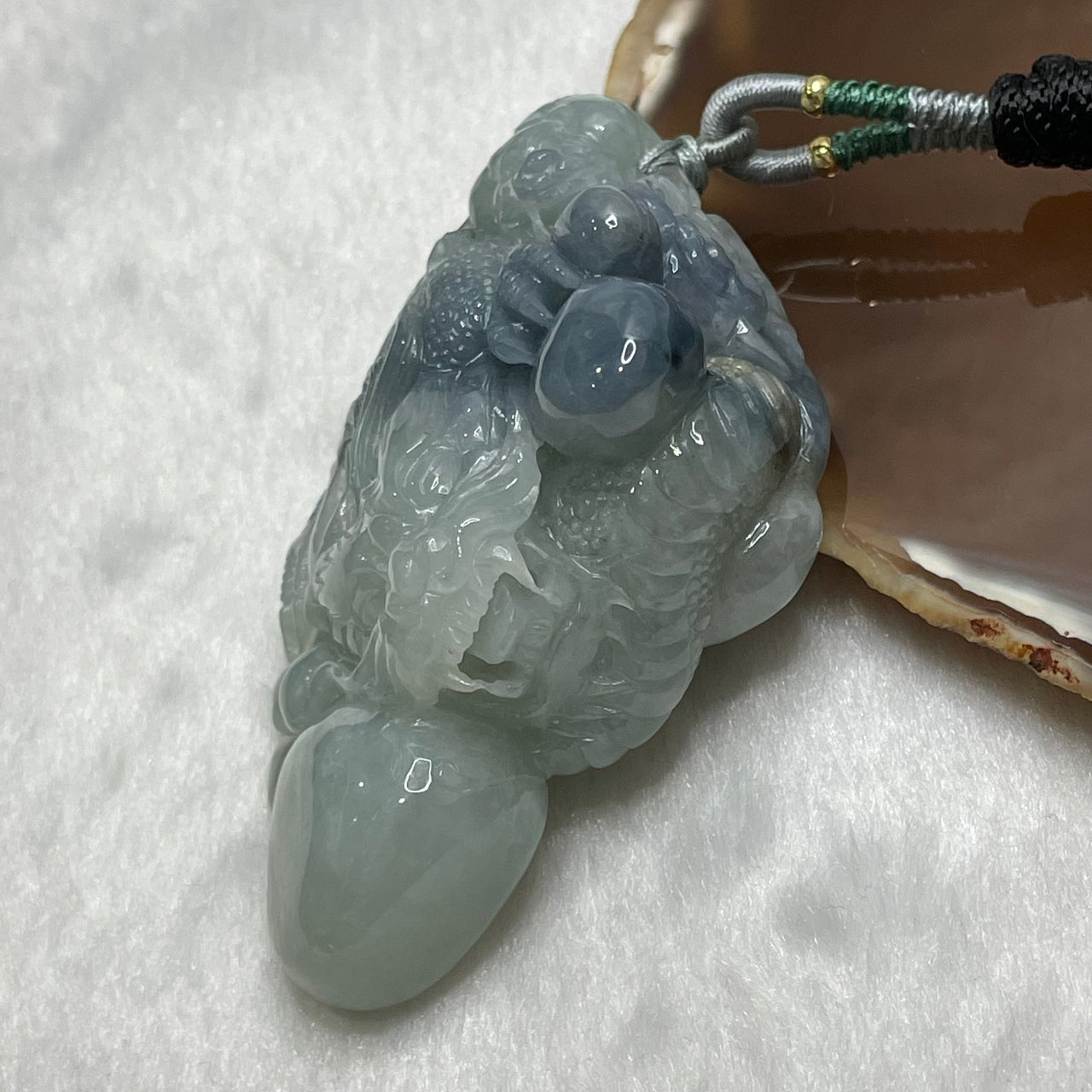 Type A Faint Green & Blueish Green Jade Jadeite Dragon Necklace - 125.7g 80.0 by 50.9 by 25.4mm - Huangs Jadeite and Jewelry Pte Ltd