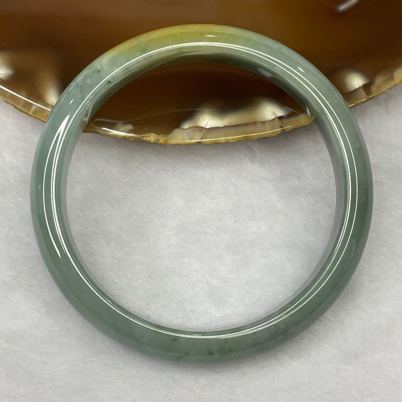 Type A Blueish Green and Yellow Jadeite Bangle 38.95g inner diameter 56.1mm 10.6 by 6.8mm - Huangs Jadeite and Jewelry Pte Ltd