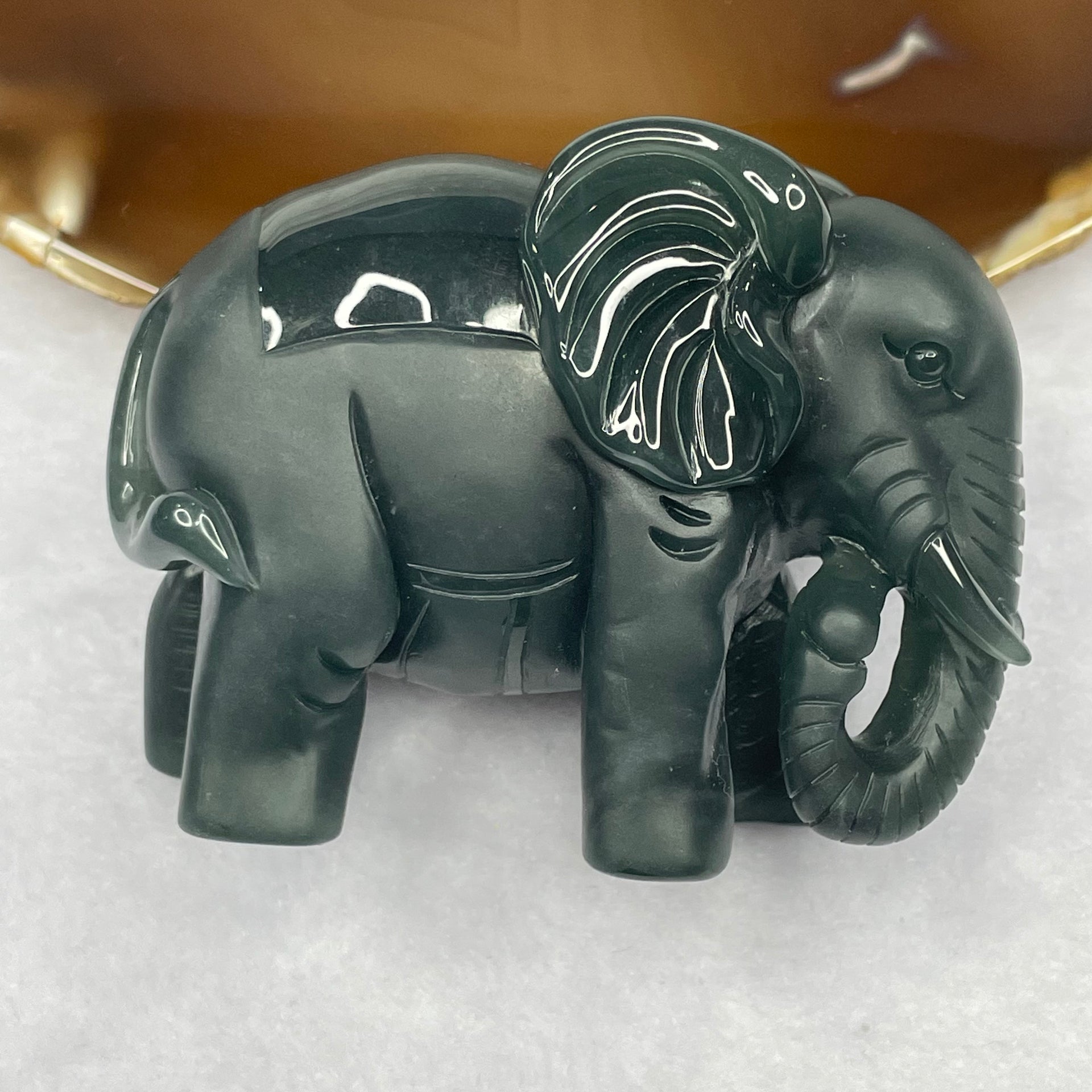 Type A Blueish Green Jade Jadeite Elephant Display - 156.90g 69.2 by 34.8 by 52.9mm - Huangs Jadeite and Jewelry Pte Ltd