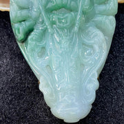 Type A Green Jadeite Thousand Hands Guan Yin set in 18k yellow gold & natural diamonds - 68.36g 74.4 by 43.2 by 14.1mm - Huangs Jadeite and Jewelry Pte Ltd