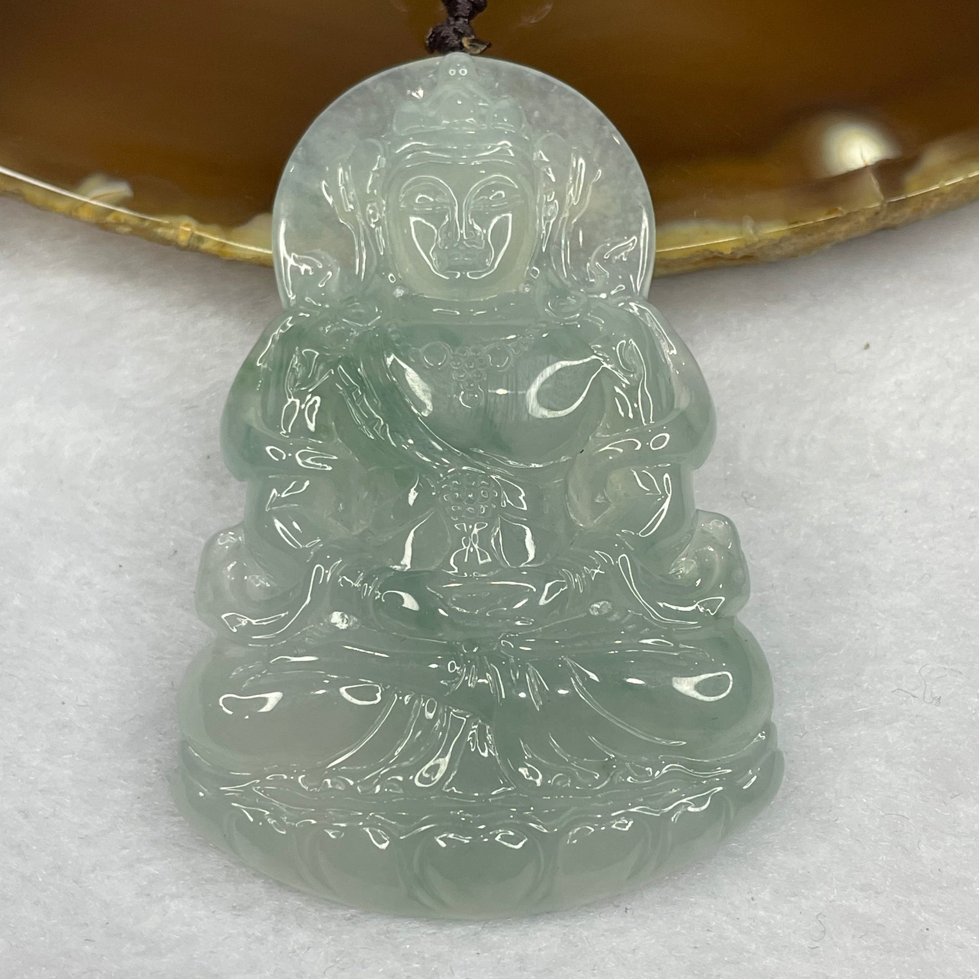 HIGH QUALITY Type A High Icy Green Piao Hua Tibetan Bodhisattva Jade Jadeite Pendant - 22.77g 56.2 by 38.1 by 6.0mm - Huangs Jadeite and Jewelry Pte Ltd