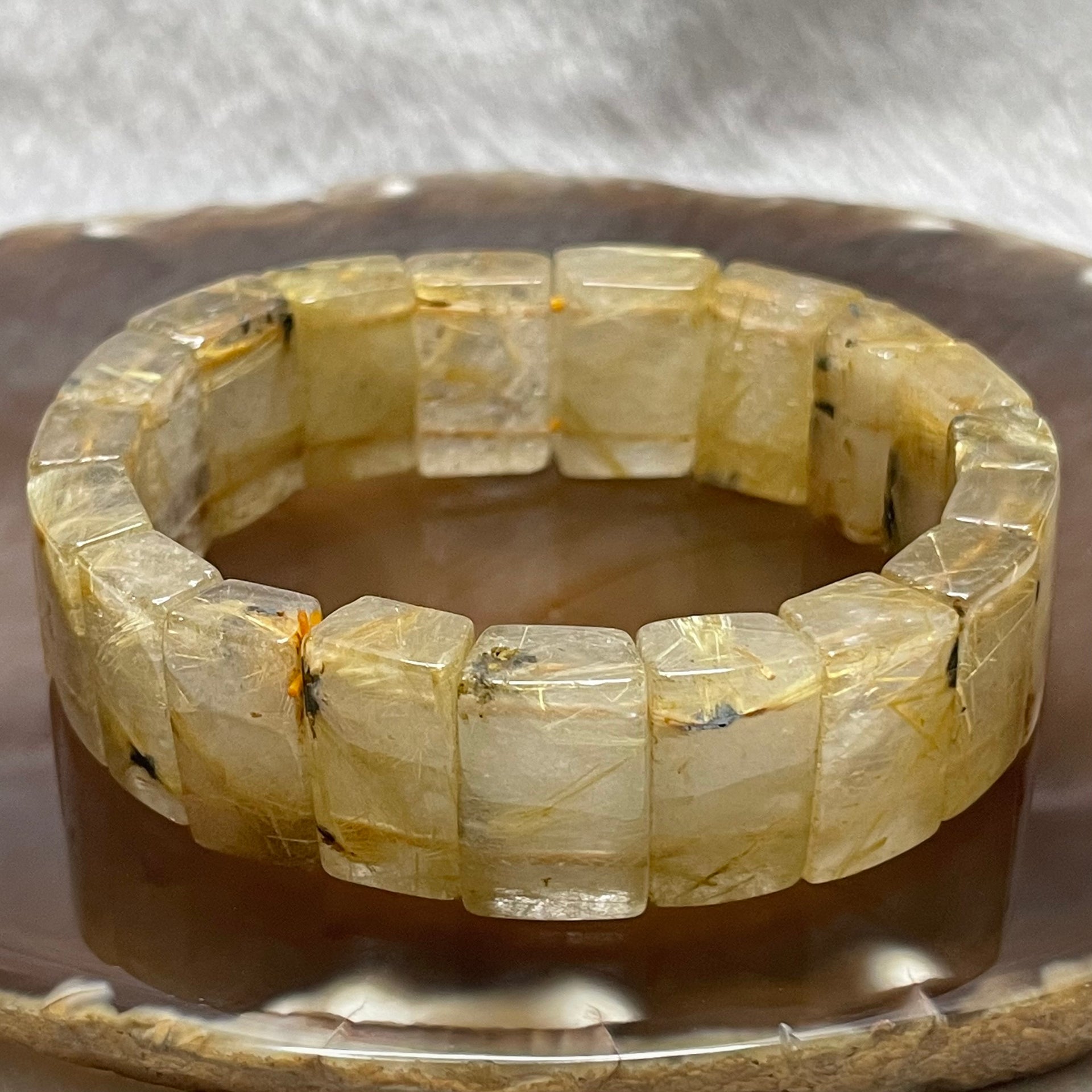 Natural Golden Rutilated Quartz Bracelet 手牌 - 69.55g 18.6 by 14.8 by 9.0mm/piece 19 pieces - Huangs Jadeite and Jewelry Pte Ltd