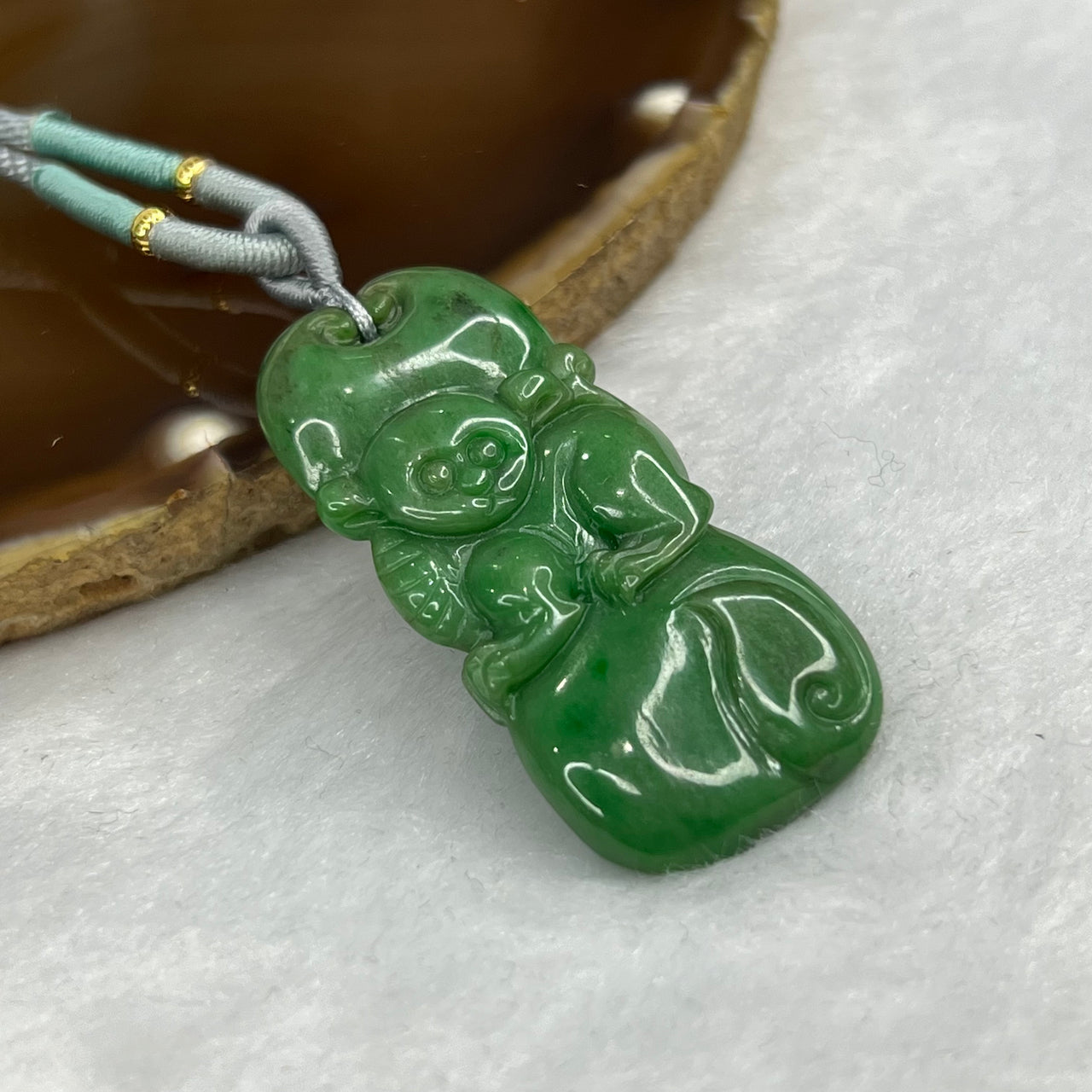 Type A Full Green Monkey Jade Jadeite Pendant 14.90g 44.5 by 21.4 by 6.6mm - Huangs Jadeite and Jewelry Pte Ltd