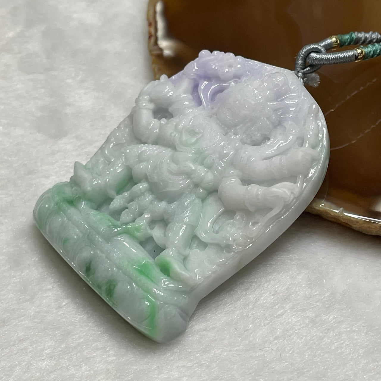 Type A Daikokuten (大黒天) Mahakala Lavender & Green Jade Jadeite 97.69g 68.5 by 51.2 by 12.6mm - Huangs Jadeite and Jewelry Pte Ltd