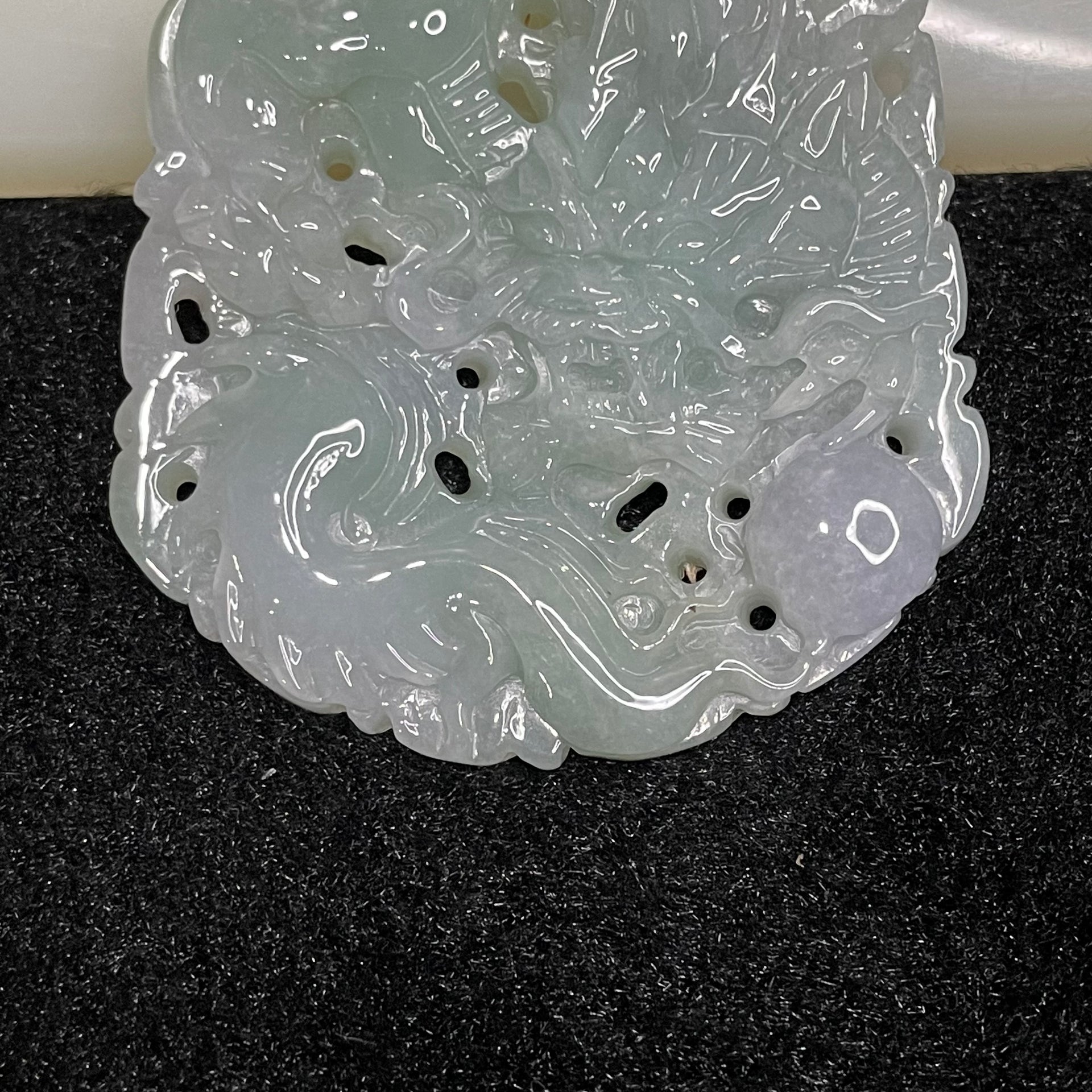 Type A Lavender & Green Dragon Jade Jadeite Pendant 34.85g 55.5 by 48.8 by 7.1mm - Huangs Jadeite and Jewelry Pte Ltd