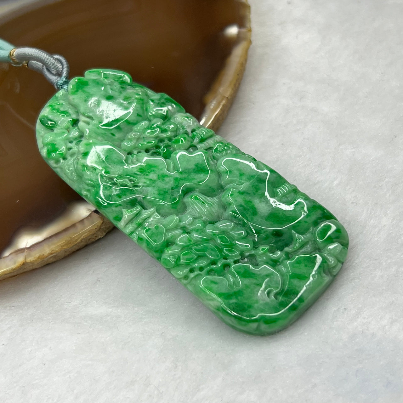 Type A Spicy Green Jade Jadeite Shan Shui Pendant - 43.07g 73.8 by 33.1 by 6.8mm Singapore Jadeite Expert - Huangs Jadeite and Jewelry Pte Ltd