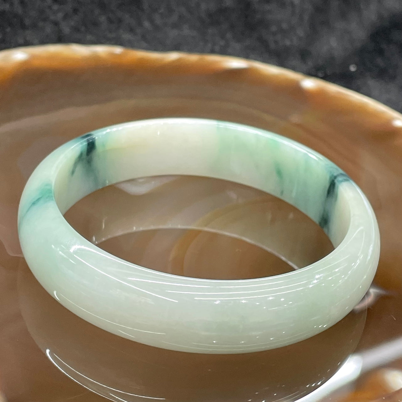 Type A Blueish Green Jade Jadeite Bangle - 44.33g 54.9mm inner diameter 13.5mm thickness - Huangs Jadeite and Jewelry Pte Ltd