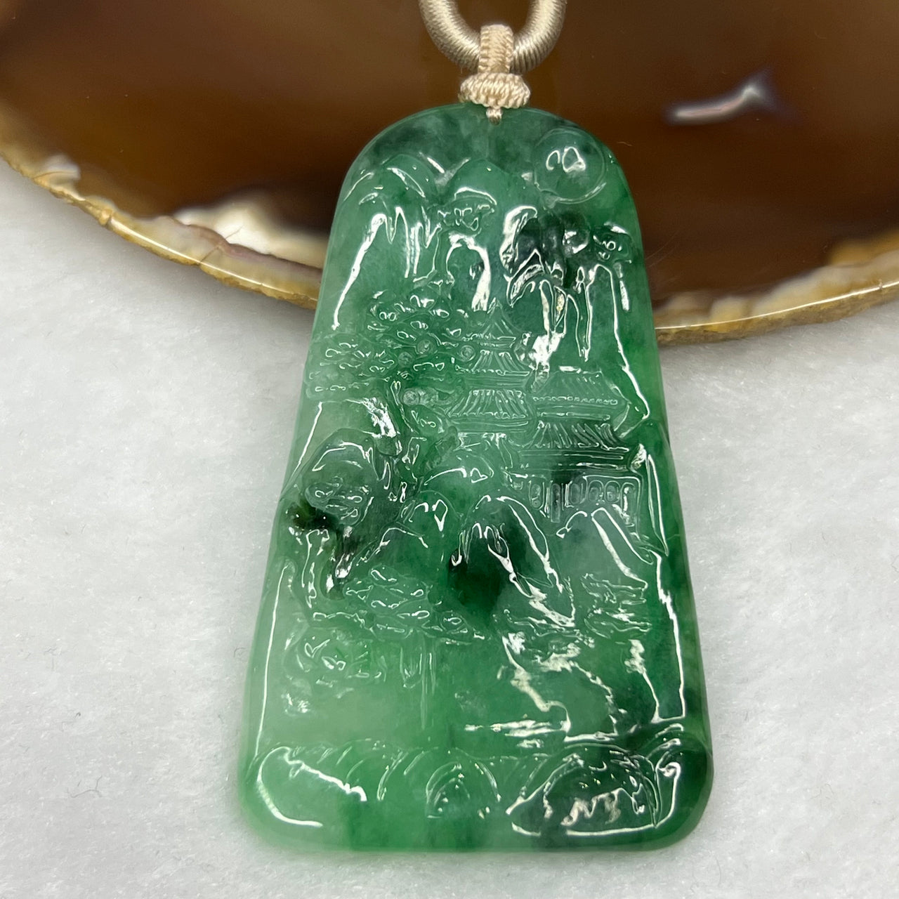 Type A ICY Spicy Green Jade Jadeite Shan Shui Pendant - 35.06g 63.8 by 38.4 by 6.2mm - Huangs Jadeite and Jewelry Pte Ltd