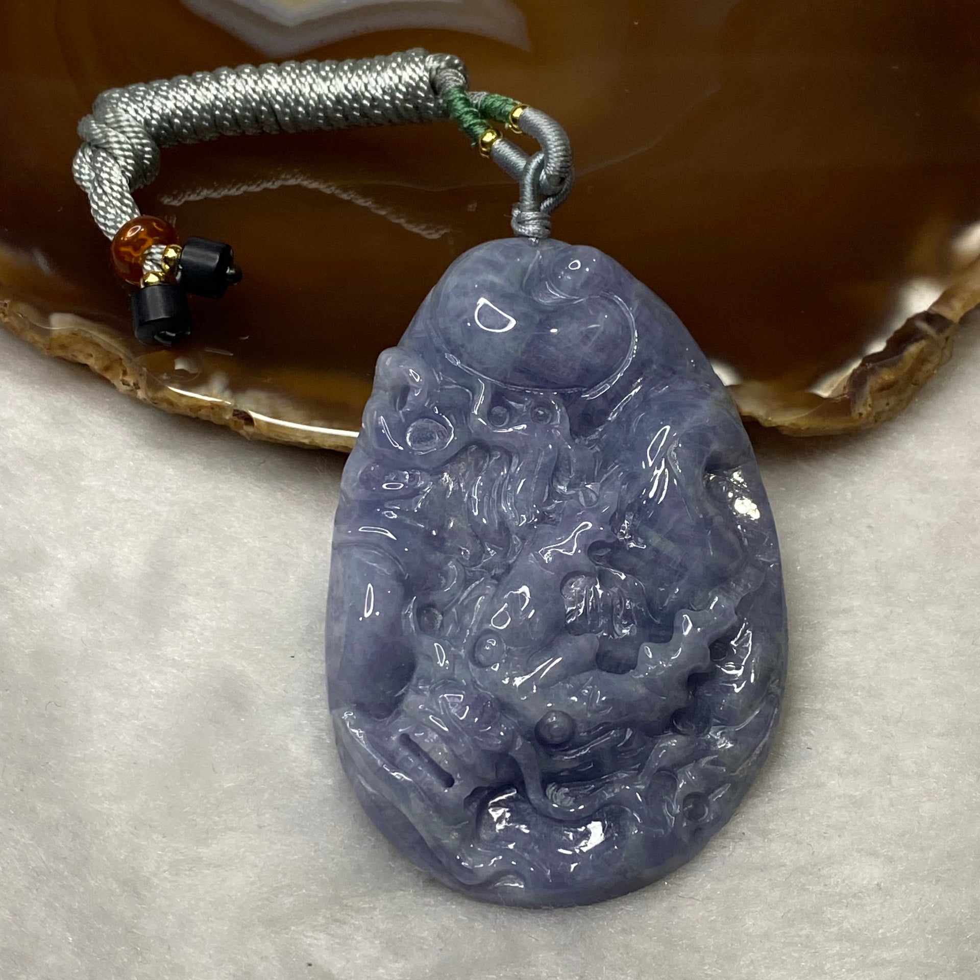 Type A Very Deep Lavender Jadeite Dragon 61.81g 71.1 by 46.9 by 11.8mm - Huangs Jadeite and Jewelry Pte Ltd