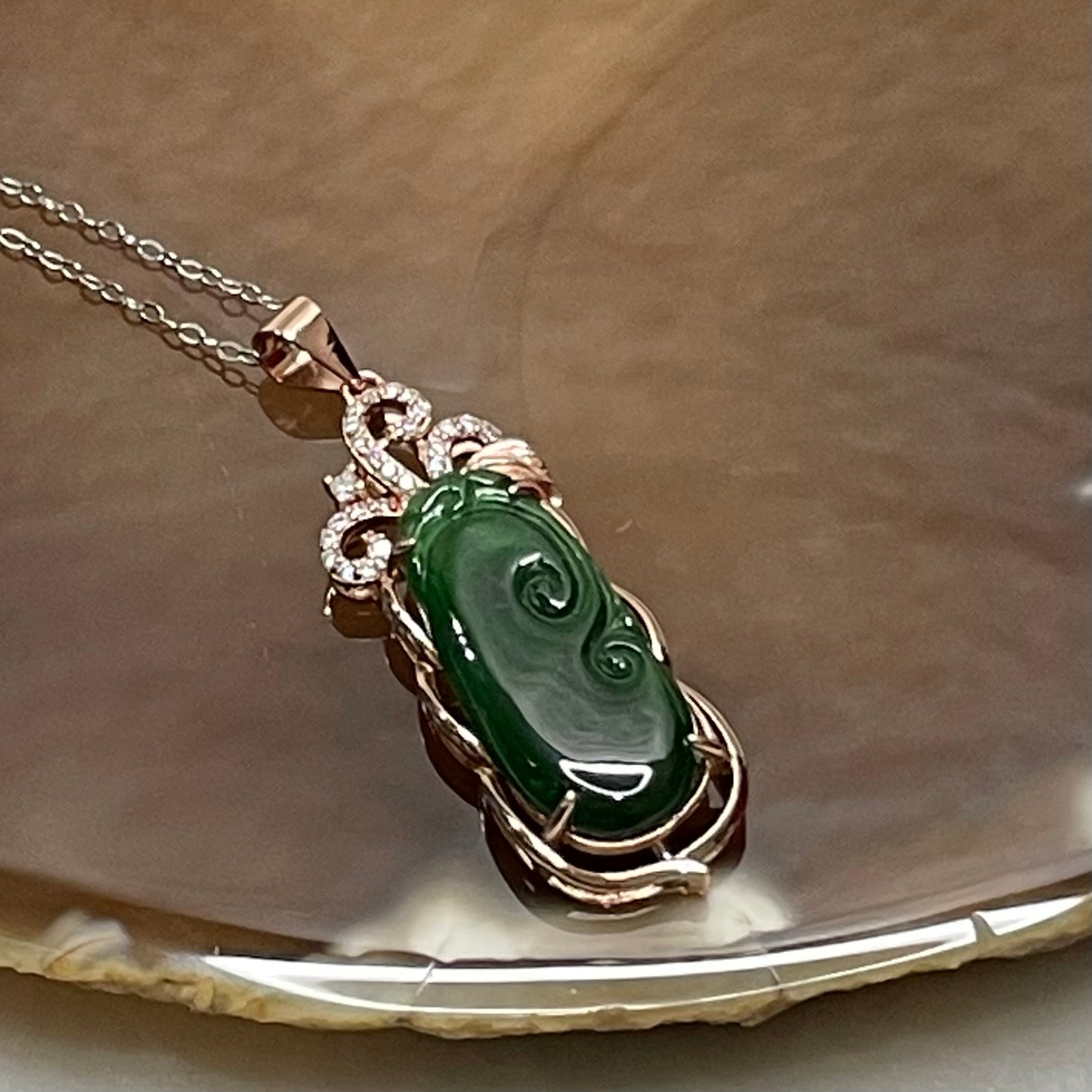 Type A Green Omphacite Jade Jadeite Ruyi - 3.26g 40.4 by 12.9 by 5.5mm - Huangs Jadeite and Jewelry Pte Ltd