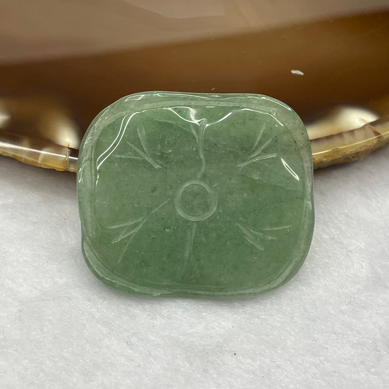 Natural Aventurine Lotus Charm - 11.43g 35.3 by 30.8 by 5.1mm - Huangs Jadeite and Jewelry Pte Ltd