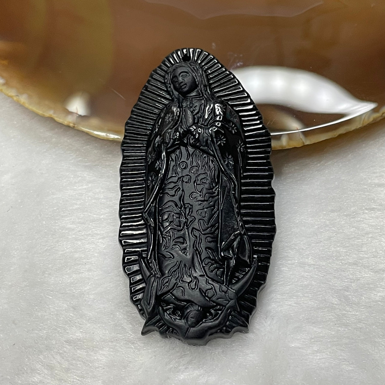 Type A Black Jade Jadeite Mother Mary 34.97g 68.7 by 33.4 by 8.2mm - Huangs Jadeite and Jewelry Pte Ltd