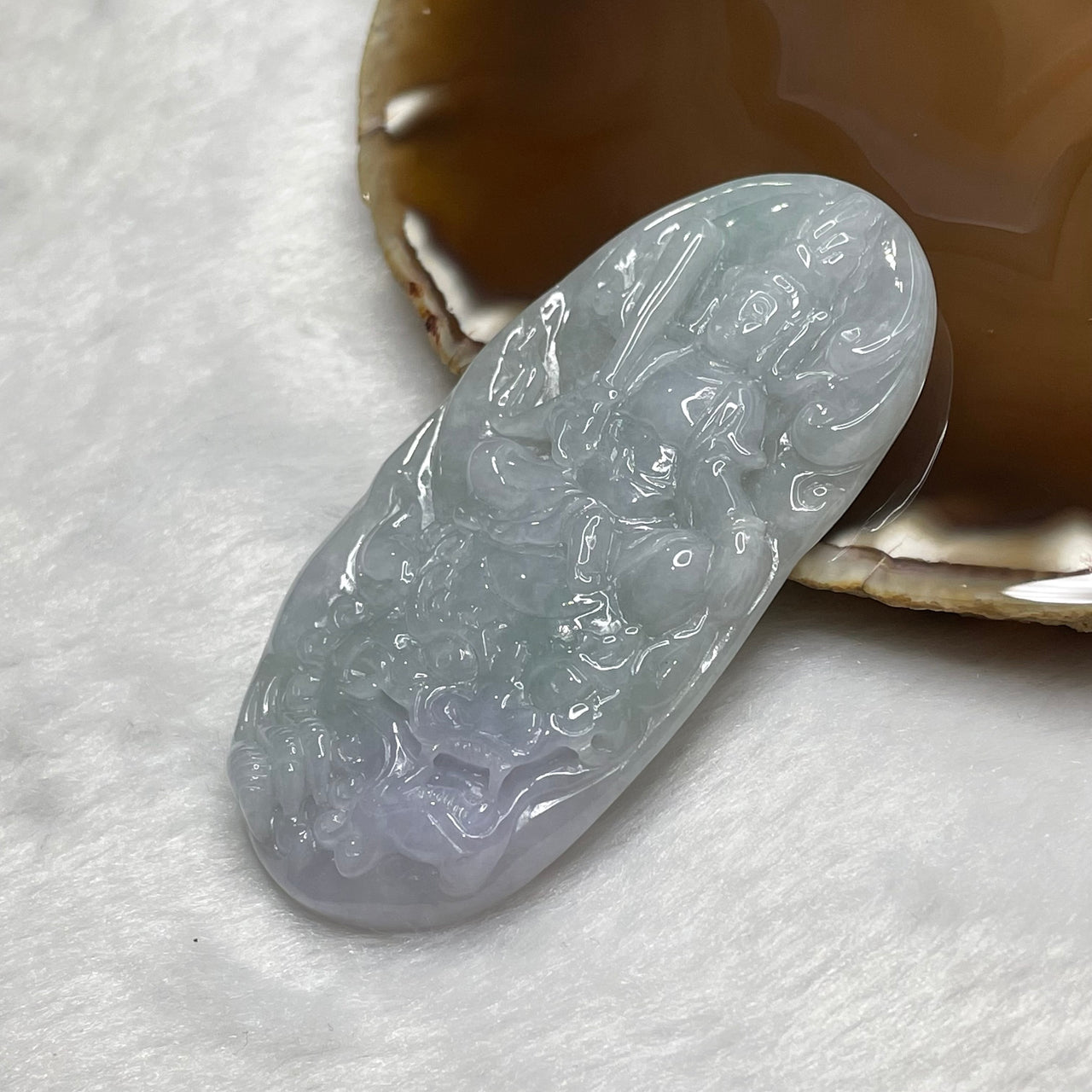 Type A Lavender & Green Manjushri Bodhisattva Jade Jadeite 45.47g 75.7 by 39.5 by 8.2mm - Huangs Jadeite and Jewelry Pte Ltd