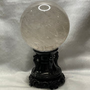 Natural Clear Quartz Crystal Ball Display with Wooden Stand - 2795g Dimensions with Stand: 212 by 204.2 by 136mm Crystal Ball Dimensions: 113.8 by 113.8mm - Huangs Jadeite and Jewelry Pte Ltd