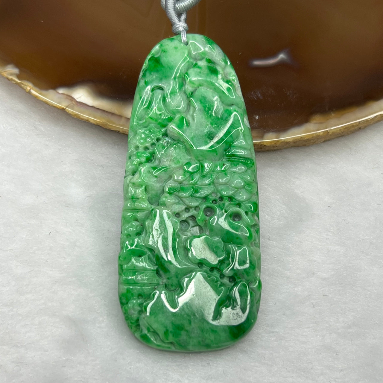 Type A Spicy Green Jade Jadeite Shan Shui Pendant - 33.72g 70.1 by 30.2 by 6.8mm Singapore Feng Shui Master - Huangs Jadeite and Jewelry Pte Ltd