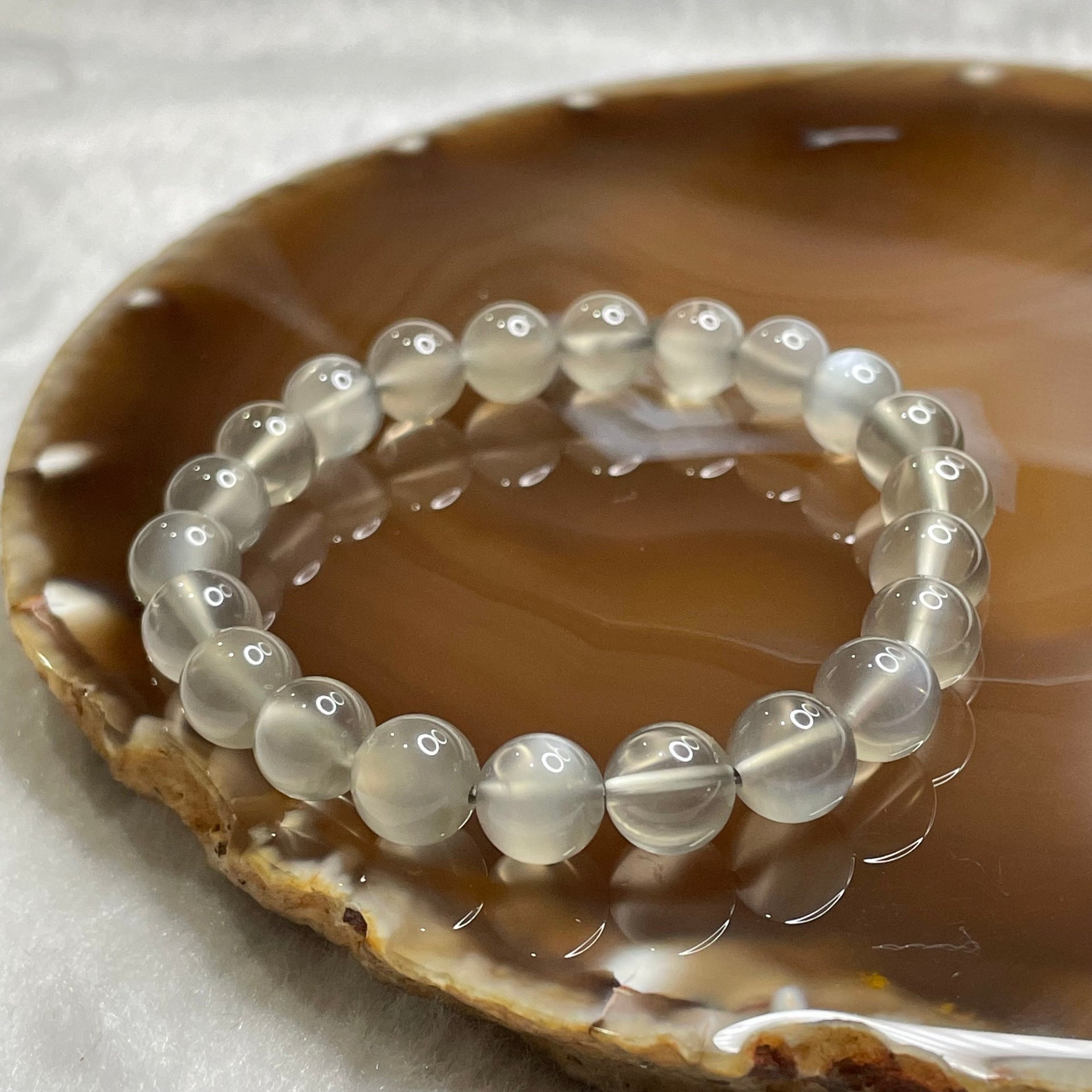 Natural Grey Moonstone Crystal Bracelet 16.33g 8.2mm/bead 21 beads - Huangs Jadeite and Jewelry Pte Ltd