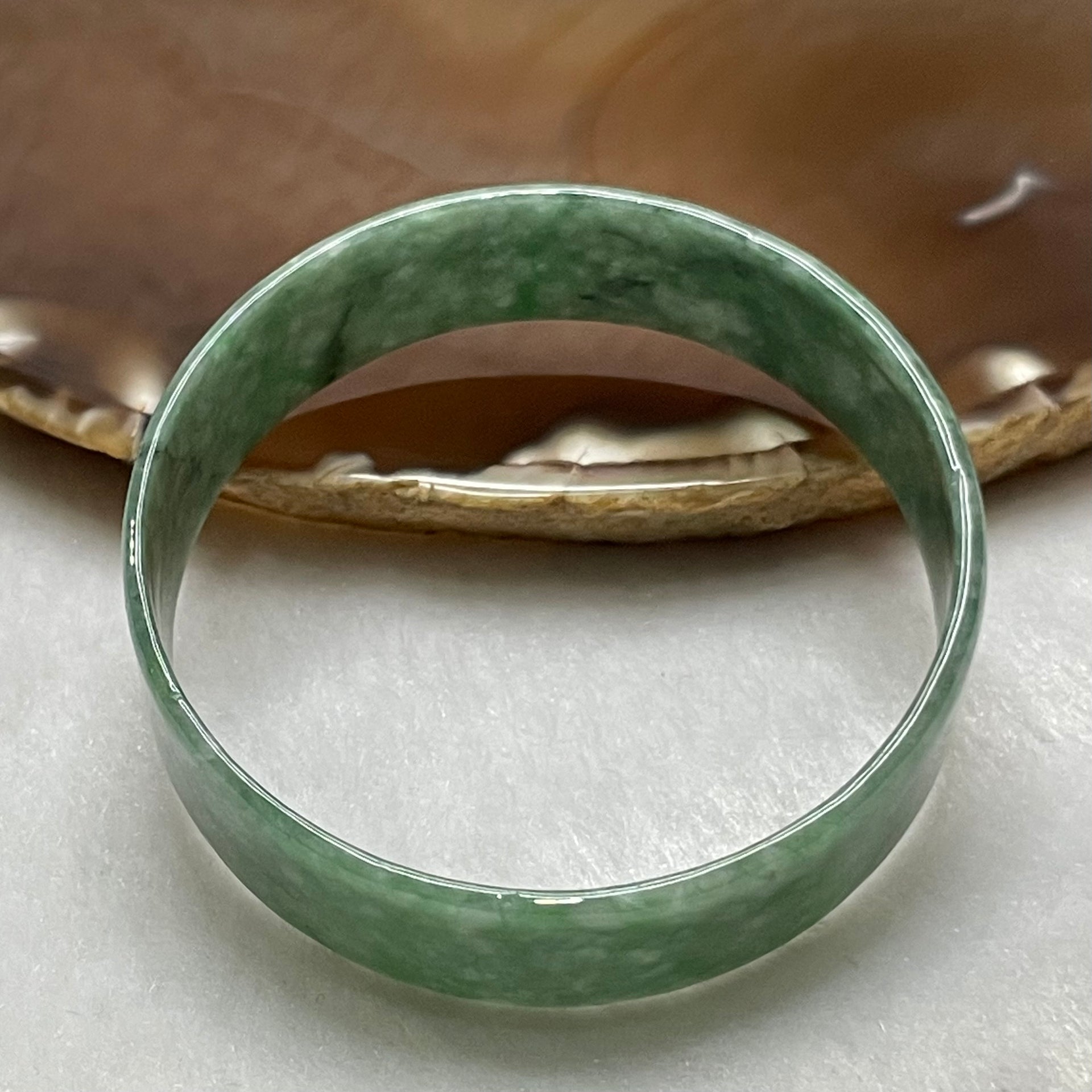 Type A Dou Qing Green Jade Jadeite Bangle - 17.37g Inner Diameter 53.6 Thickness 15.4 by 2.1mm - Huangs Jadeite and Jewelry Pte Ltd