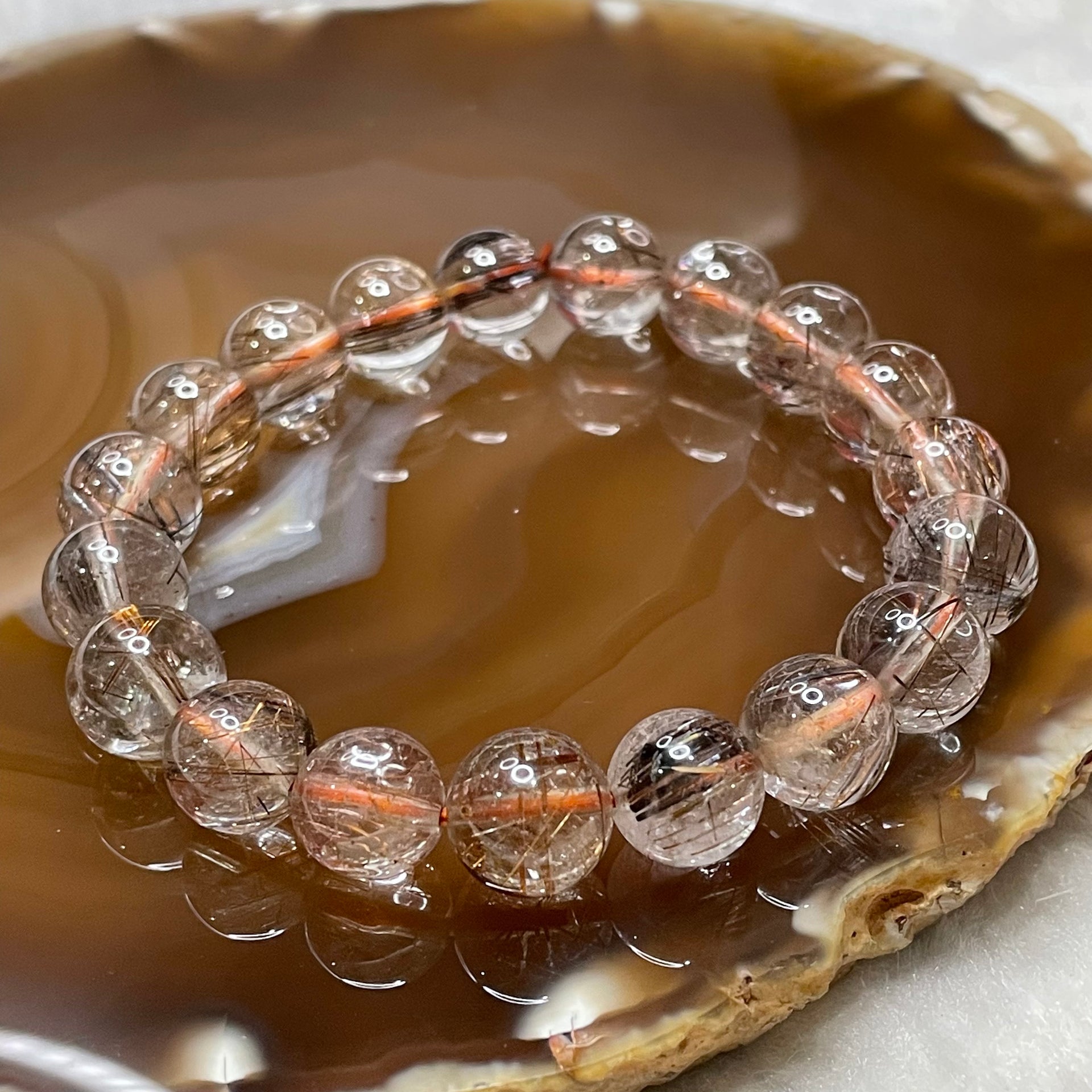 Natural Copper Rutilated Quartz 銅髮晶 29.8g 10.7mm/bead 19 beads - Huangs Jadeite and Jewelry Pte Ltd