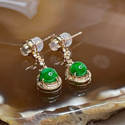 Type A Spicy Green Jade Jadeite Earrings 18k Rose Gold 2.98g 29.1 by 8.4 by 6.0mm - Huangs Jadeite and Jewelry Pte Ltd