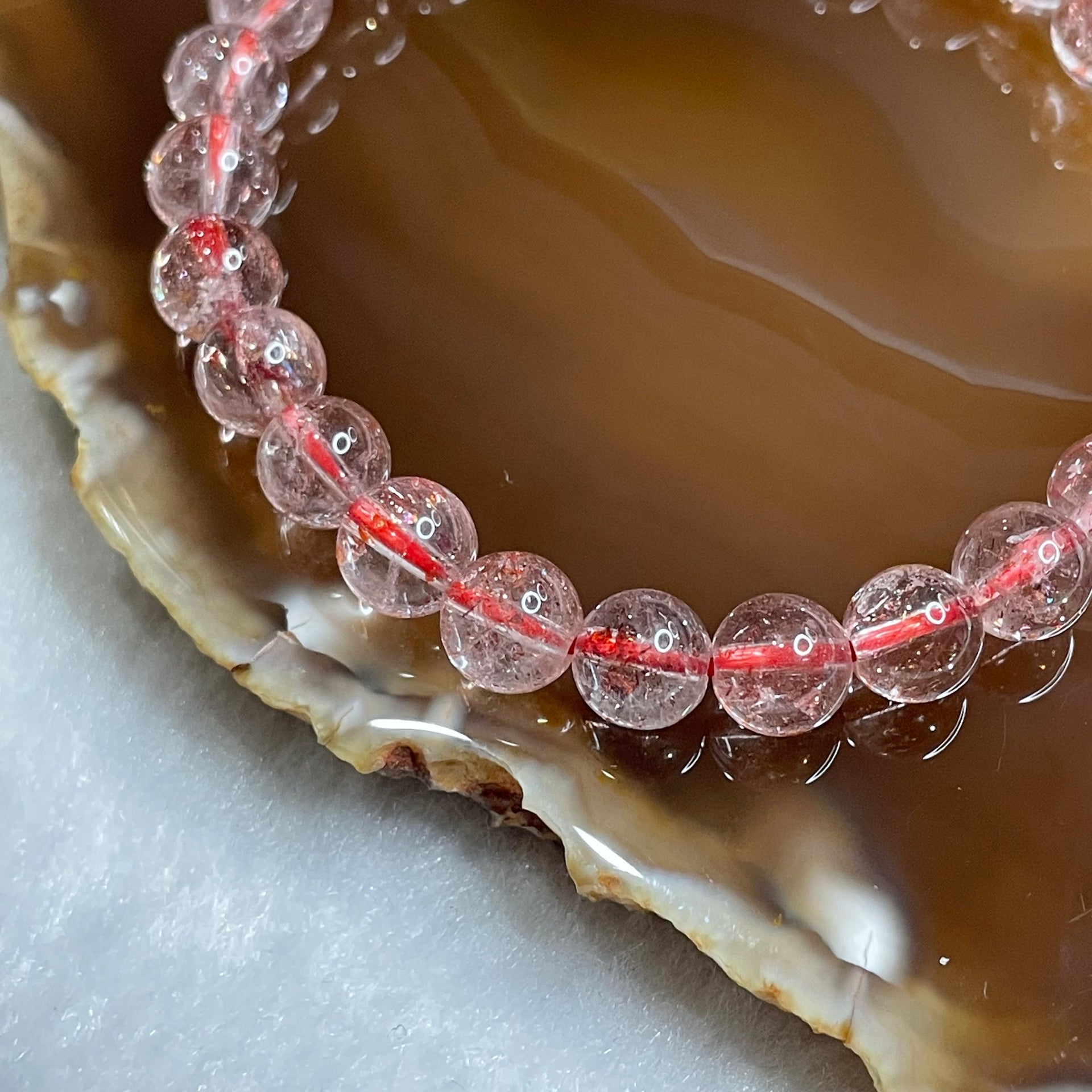 Natural High Quality Strawberry Quartz 13.28g 7.3mm/bead 26 beads - Huangs Jadeite and Jewelry Pte Ltd