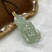 Type A Icy Green Cai Shen Ye Jade Jadeite Pendant with 18k Gold Clasp 8.90g 39.2 by 19.4 by 6.2 mm - Huangs Jadeite and Jewelry Pte Ltd