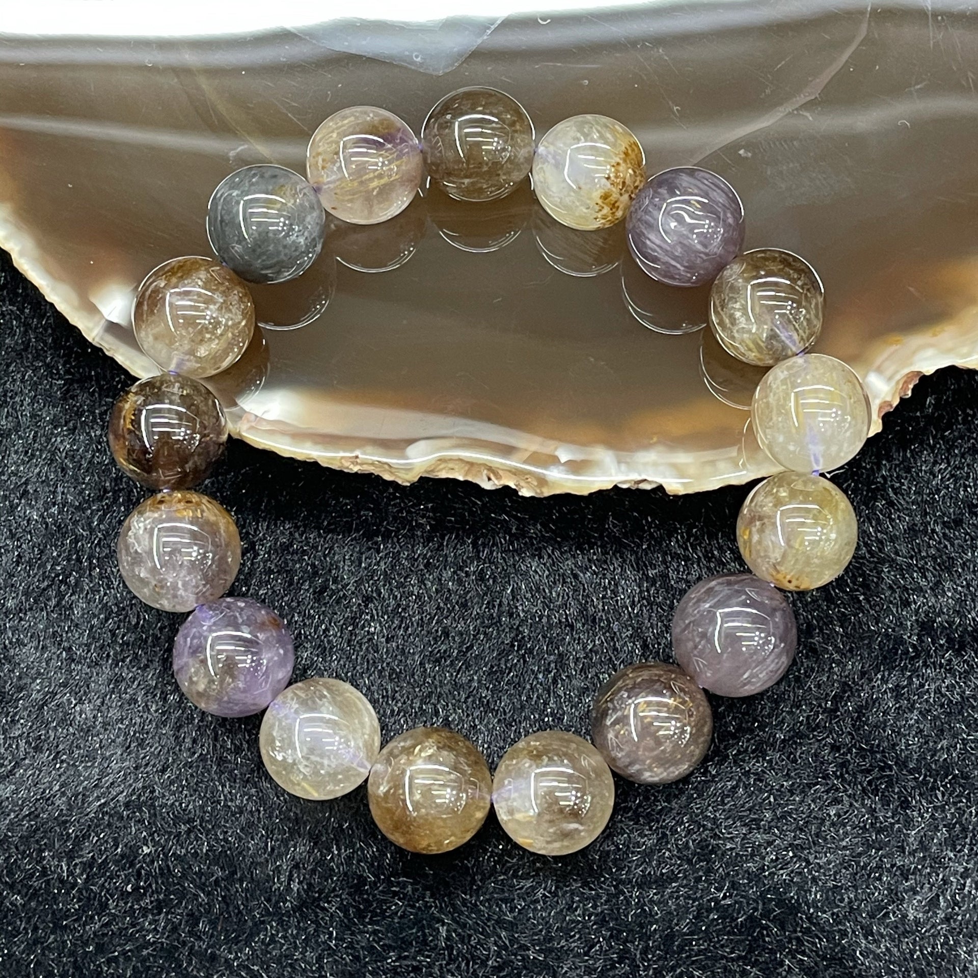 Natural Purple Titanium 紫钛晶 Bracelet 17 beads - 48.77g 12.9mm/bead - Huangs Jadeite and Jewelry Pte Ltd