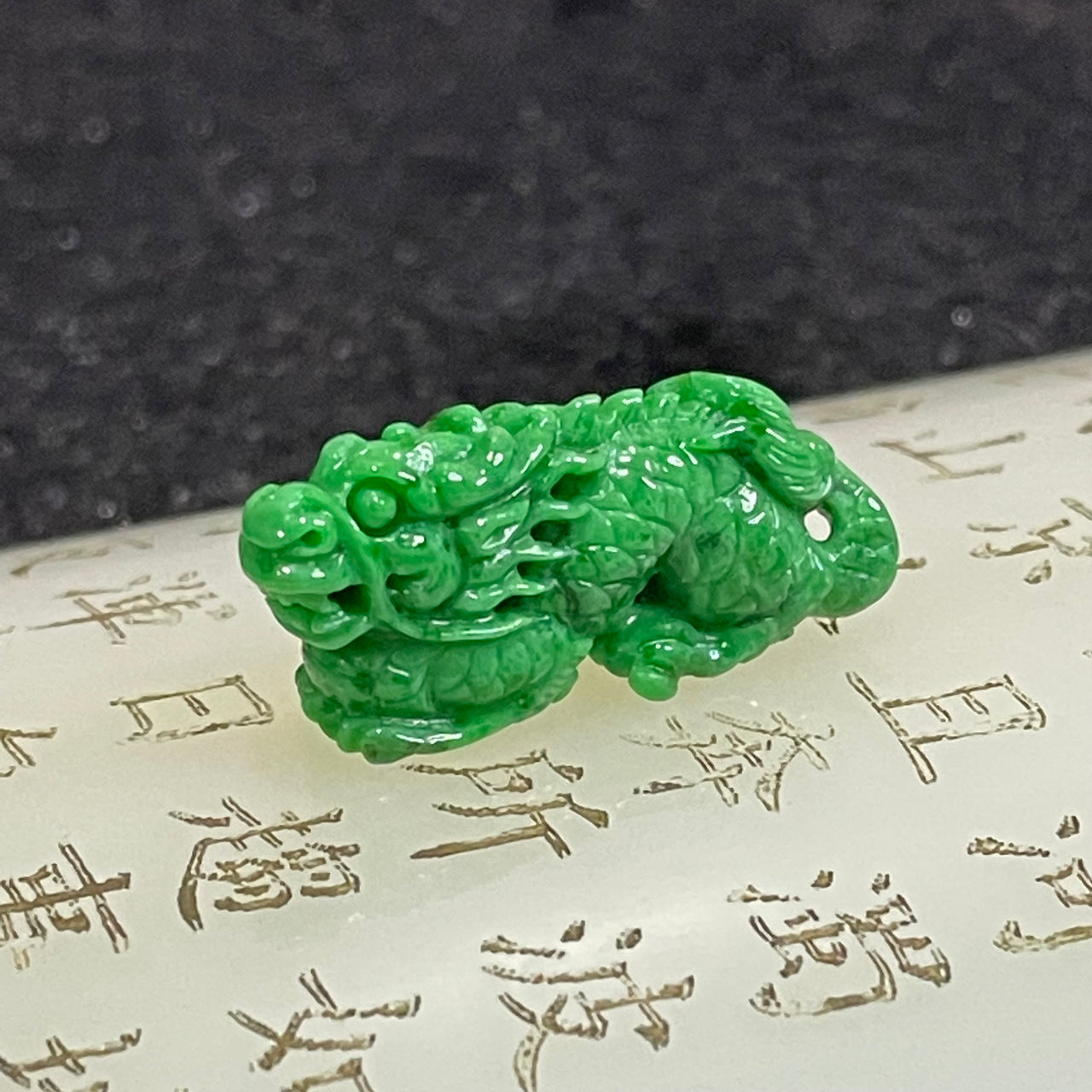 Type A Spicy Green Dragon Jade Jadeite Pendant - 2.89g 23.5 by 10.6 by 6.3mm - Huangs Jadeite and Jewelry Pte Ltd