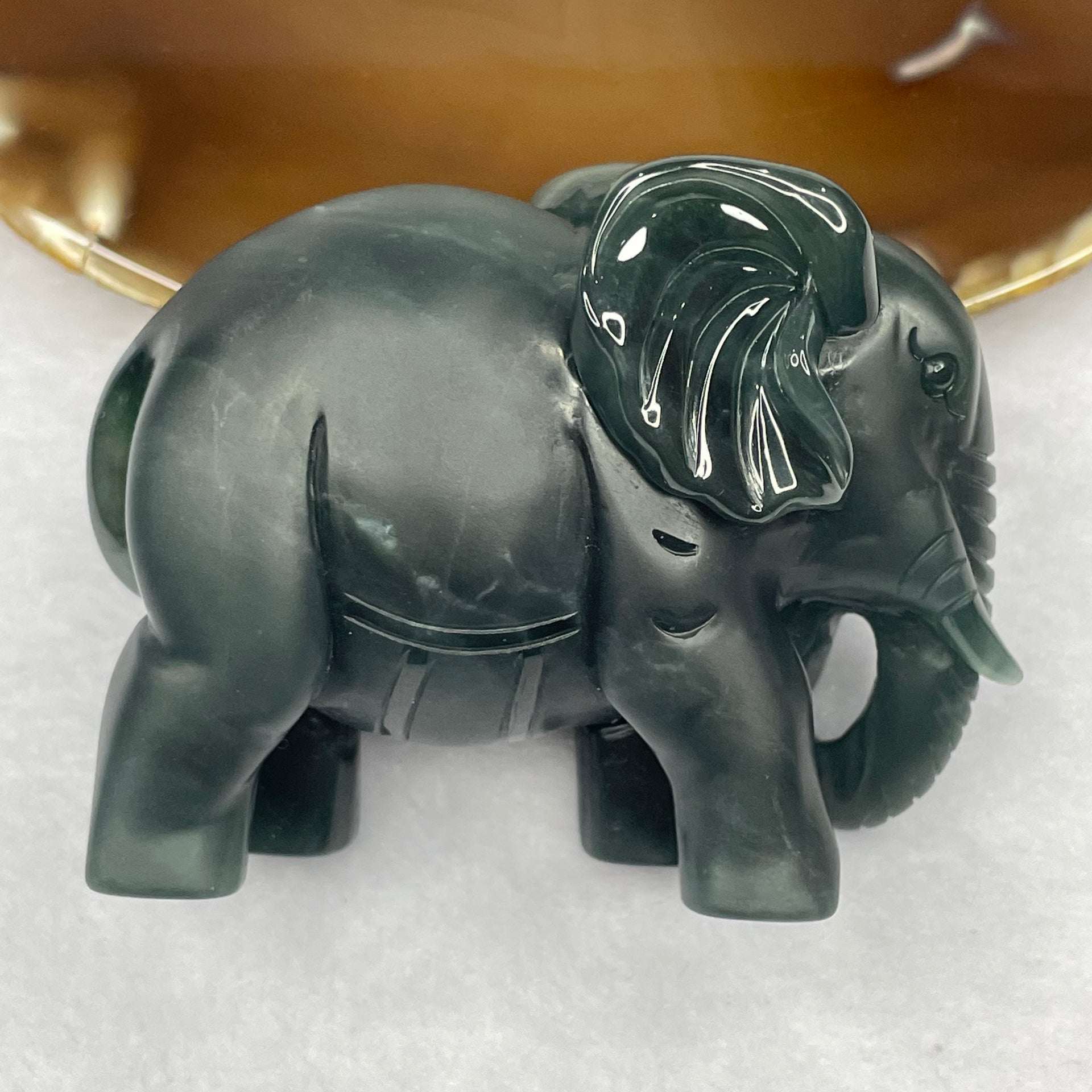 Type A Blueish Green Jade Jadeite Elephant Display - 156.60g 64.6 by 35.1 by 51.8mm - Huangs Jadeite and Jewelry Pte Ltd