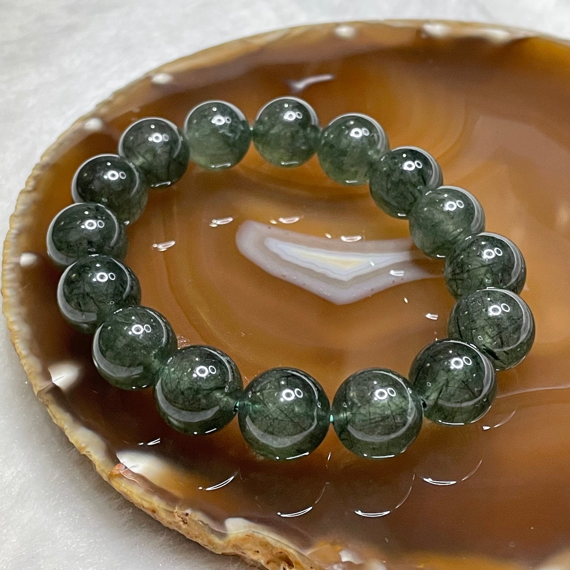 Natural Green Rutilated Quartz Bracelet 47.7g 13.3mm/bead 16 beads - Huangs Jadeite and Jewelry Pte Ltd