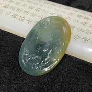 Type A Blueish Green Tiger Jade Jadeite Pendant 23.69g 62.8 by 39.9 by 5.1mm - Huangs Jadeite and Jewelry Pte Ltd