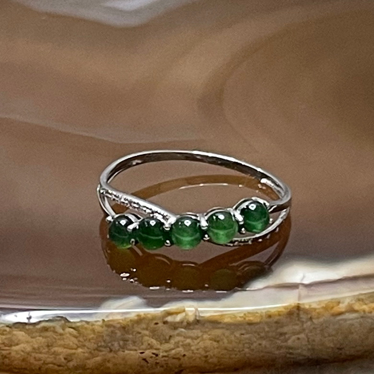 Type A Green Jade Jadeite 18K Gold Ring - HK 17 US 7.5 Inner Diameter 17.9mm 1.04g 3.2 by 3.2 by 3.5mm - Huangs Jadeite and Jewelry Pte Ltd