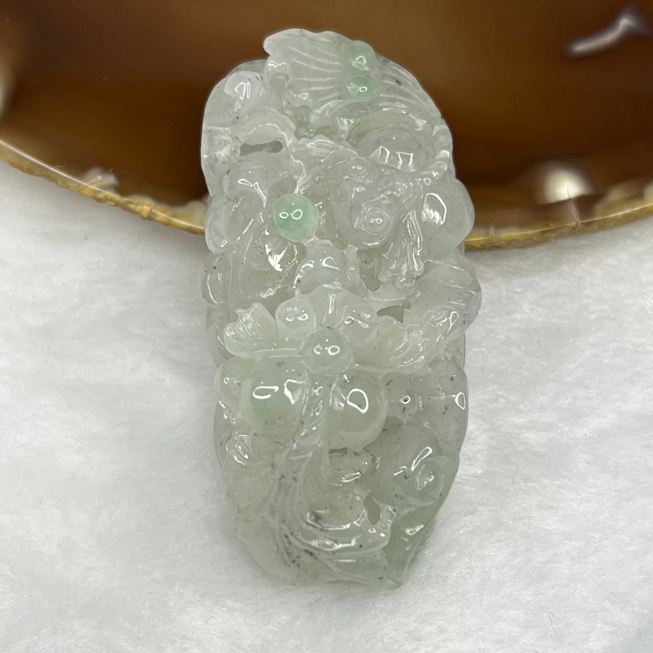 Type A ICY Green Double Prosperity Fish Pendant 39.30g 57.8 by 29.1 by 19.0 mm - Huangs Jadeite and Jewelry Pte Ltd