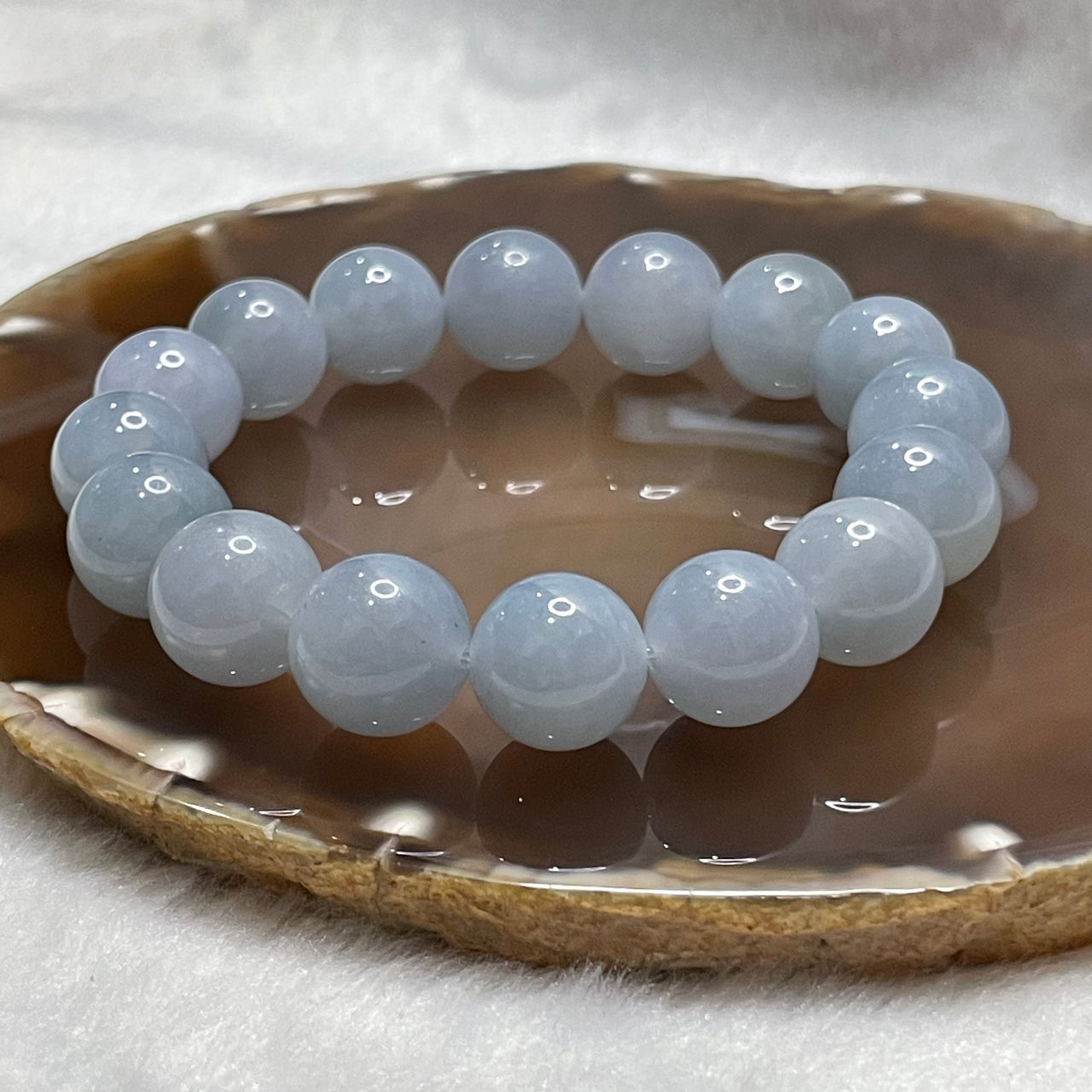 Type A High Quality Faint Grey & Lavender Jade Jadeite Beads Bracelet - 77.9g 14.5mm/bead 16 beads - Huangs Jadeite and Jewelry Pte Ltd