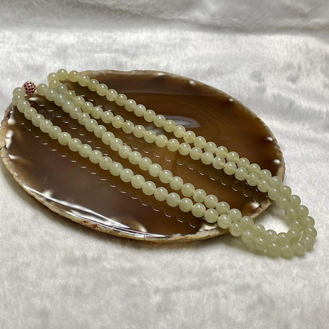 Type A Semi Icy Yellow Jade Jadeite Necklace 67.22g 7.1mm/bead 108 beads - Huangs Jadeite and Jewelry Pte Ltd