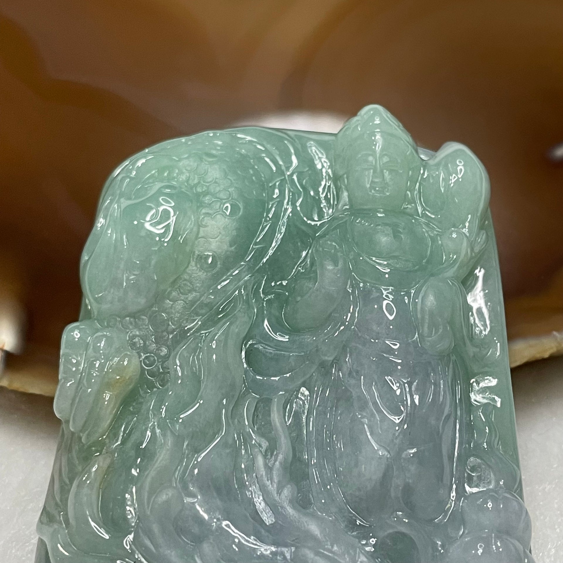 Type A Lavender & Green Guan Yin & Dragon Jade Jadeite 111.73g 78.5 by 47.7 by 12.6mm - Huangs Jadeite and Jewelry Pte Ltd