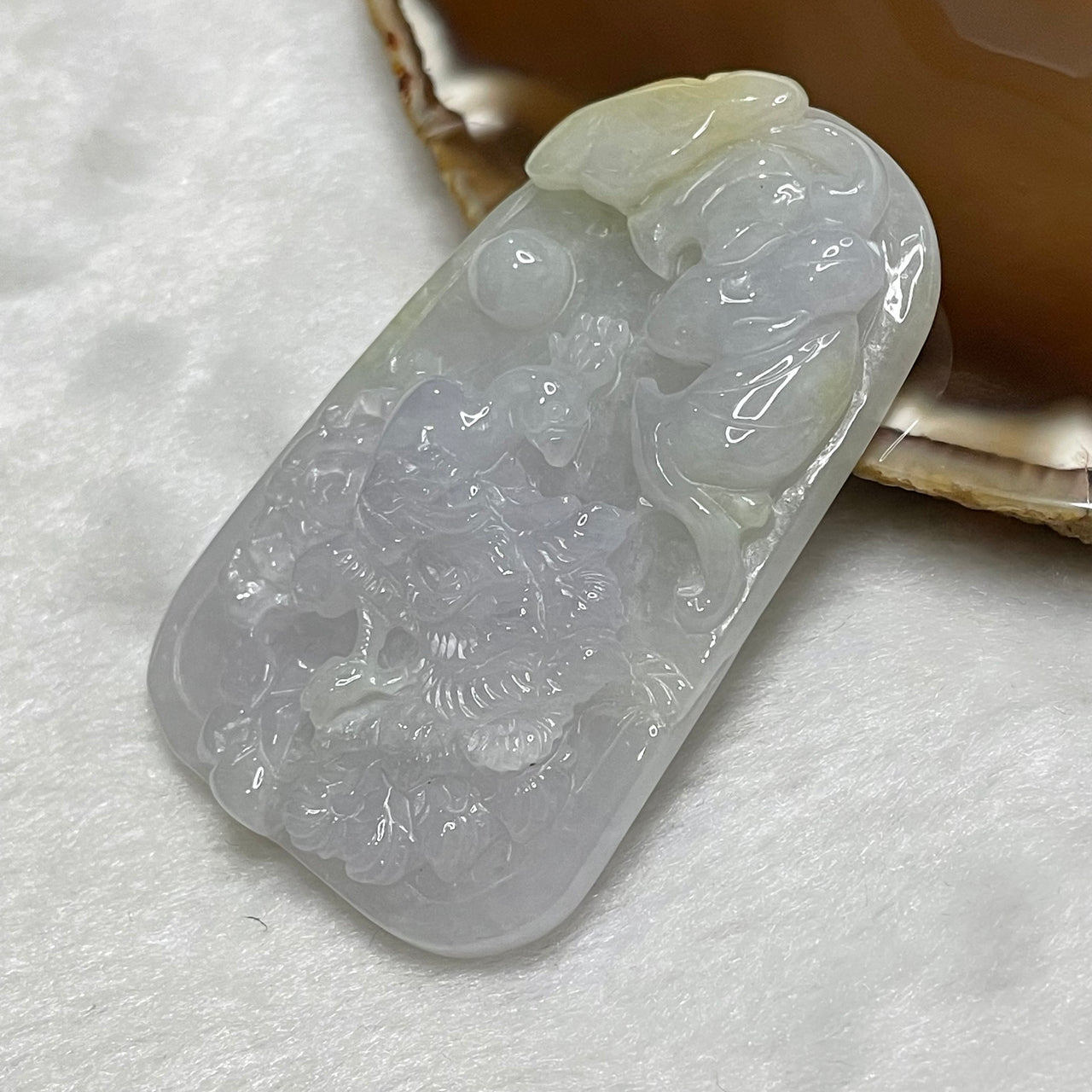 Type A Semi Icy Light Lavender & Yellow Phoenix & bat Jade Jadeite 46.79g 65.1 by 41.7 by 9.0mm - Huangs Jadeite and Jewelry Pte Ltd