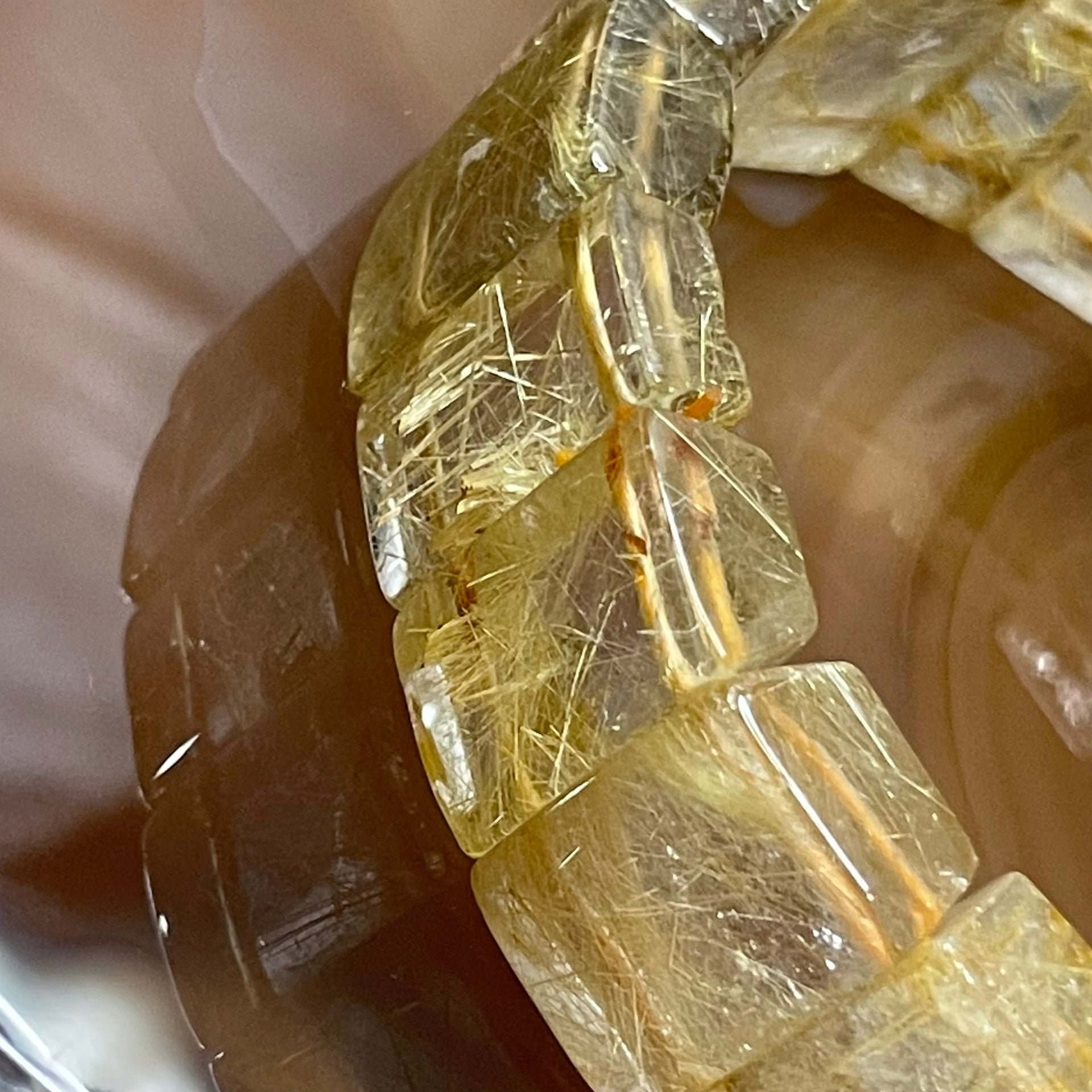 Natural Golden Rutilated Quartz Bracelet 手牌 - 68.60g 18.4 by 7.5mm/piece 20 pieces - Huangs Jadeite and Jewelry Pte Ltd