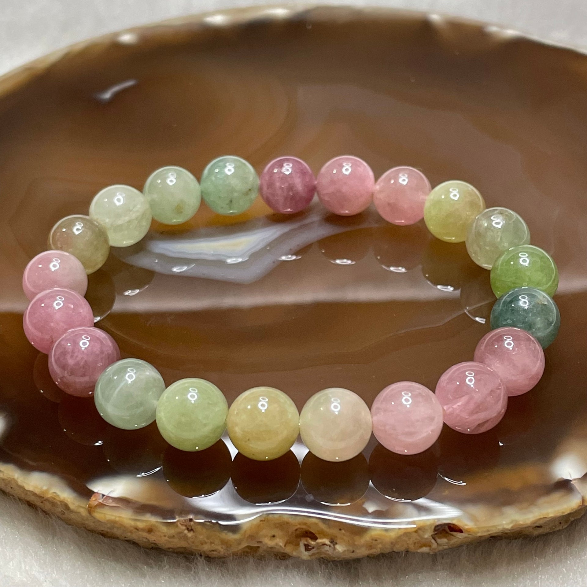 Natural Tourmaline Crystal Bracelet 电气石 29.28g 9.8mm/bead 21 beads - Huangs Jadeite and Jewelry Pte Ltd