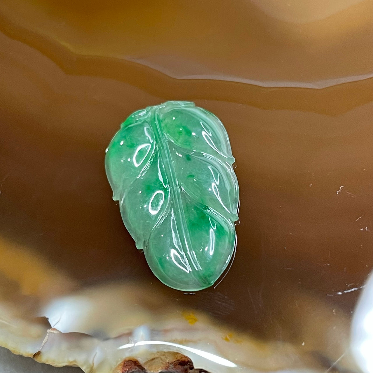 Type A Semi Icy Green Jade Jadeite Leaf for setting 1.62g 24.0 by 14.5 by 2.7mm - Huangs Jadeite and Jewelry Pte Ltd