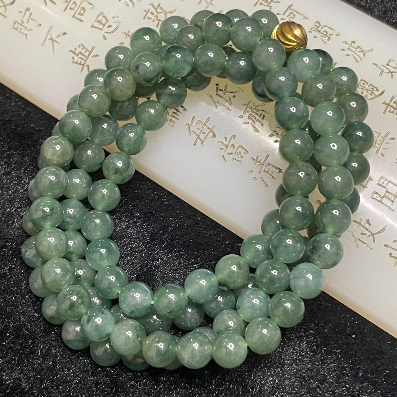 Type A Burmese Icy Dark Green Jade Jadeite Necklace - 65.09g 6.9mm/bead 108 beads - Huangs Jadeite and Jewelry Pte Ltd