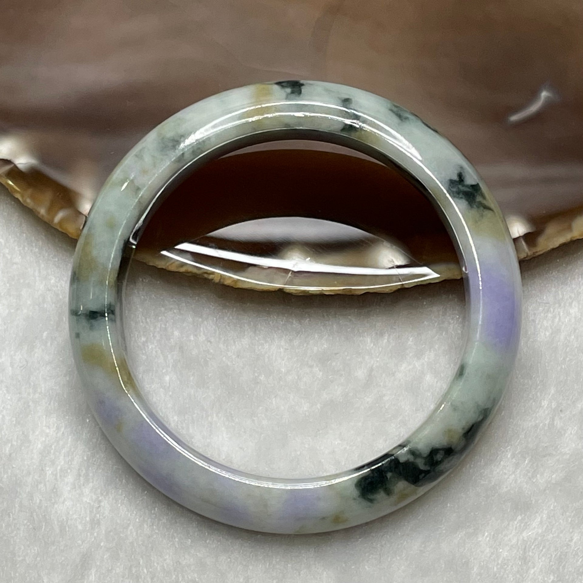 Type A Faint Green & Yellow, Lavender & Green Patches Jade Jadeite Bangle - 46.26g 51.0 by 11.5 by 8.1mm - Huangs Jadeite and Jewelry Pte Ltd